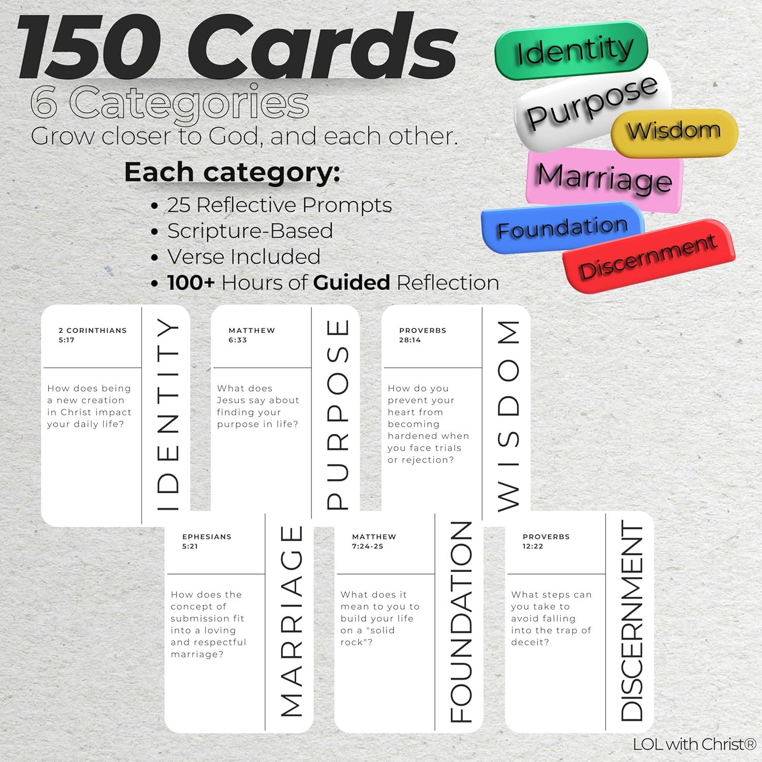 Christian Conversation Cards – 150 Scripture Reflection Questions to Deepen Faith & Spark Meaningful Discussion | Bible Devotional Cards for Groups & Personal Growth | Thought Provoker