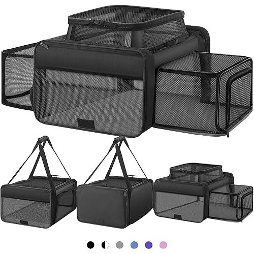 Top and 2 Sides Expandable Cat Carrier 18x13.5x9.5, TSA Airline Approved Dog Carriers for Small Dogs, Soft-Sided Pet Carrier with Self-Locking Zippers for Kitten,Rabbit, Puppy, Guinea Pig Black