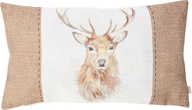 Evans Lichfield Hessian Stag Cushion Cover, White, 30 x 50cm