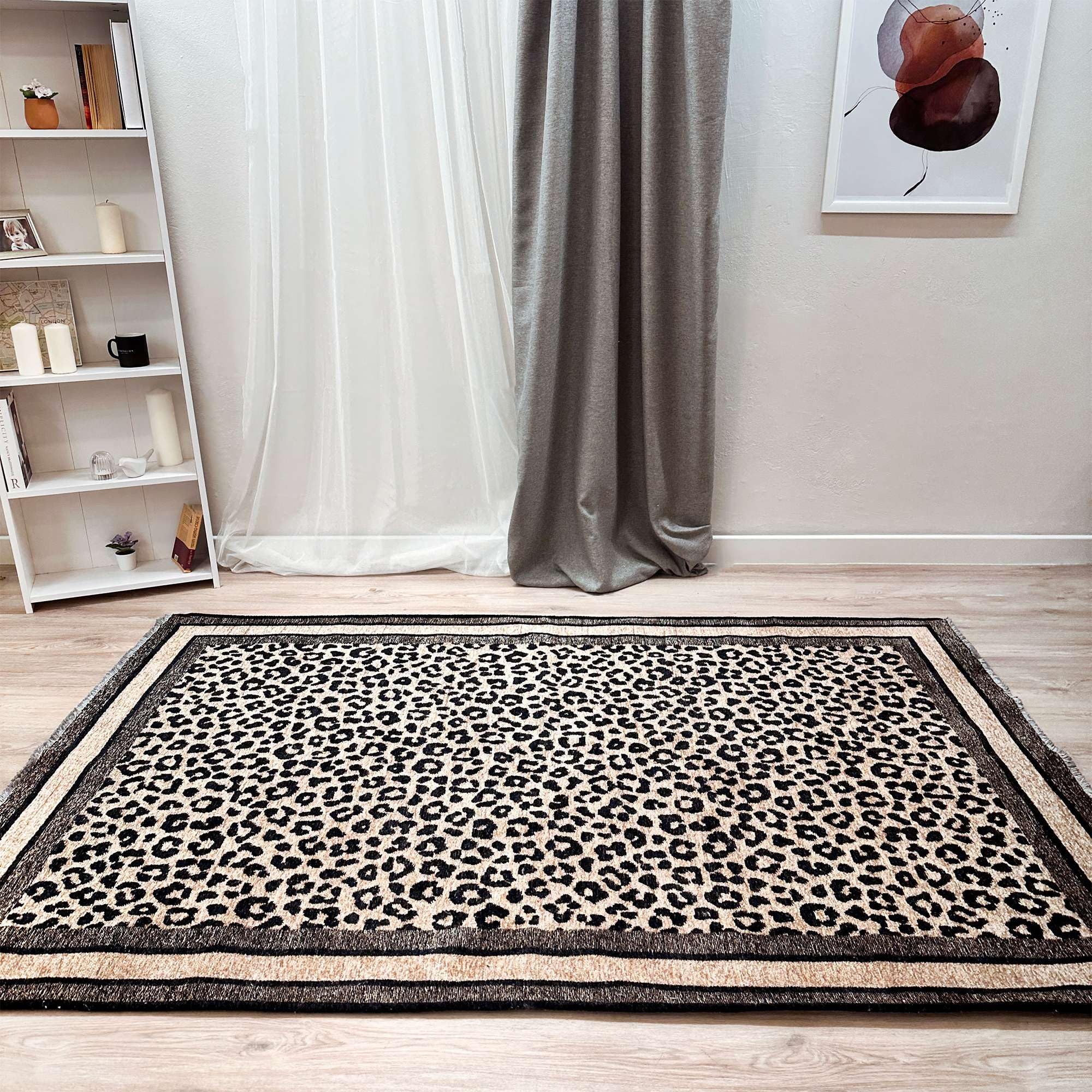 Alfa Rich 3x5 Leopard Beige Black Washable Area Rugs for Living Room Bedroom Kitchen Cotton Runner
