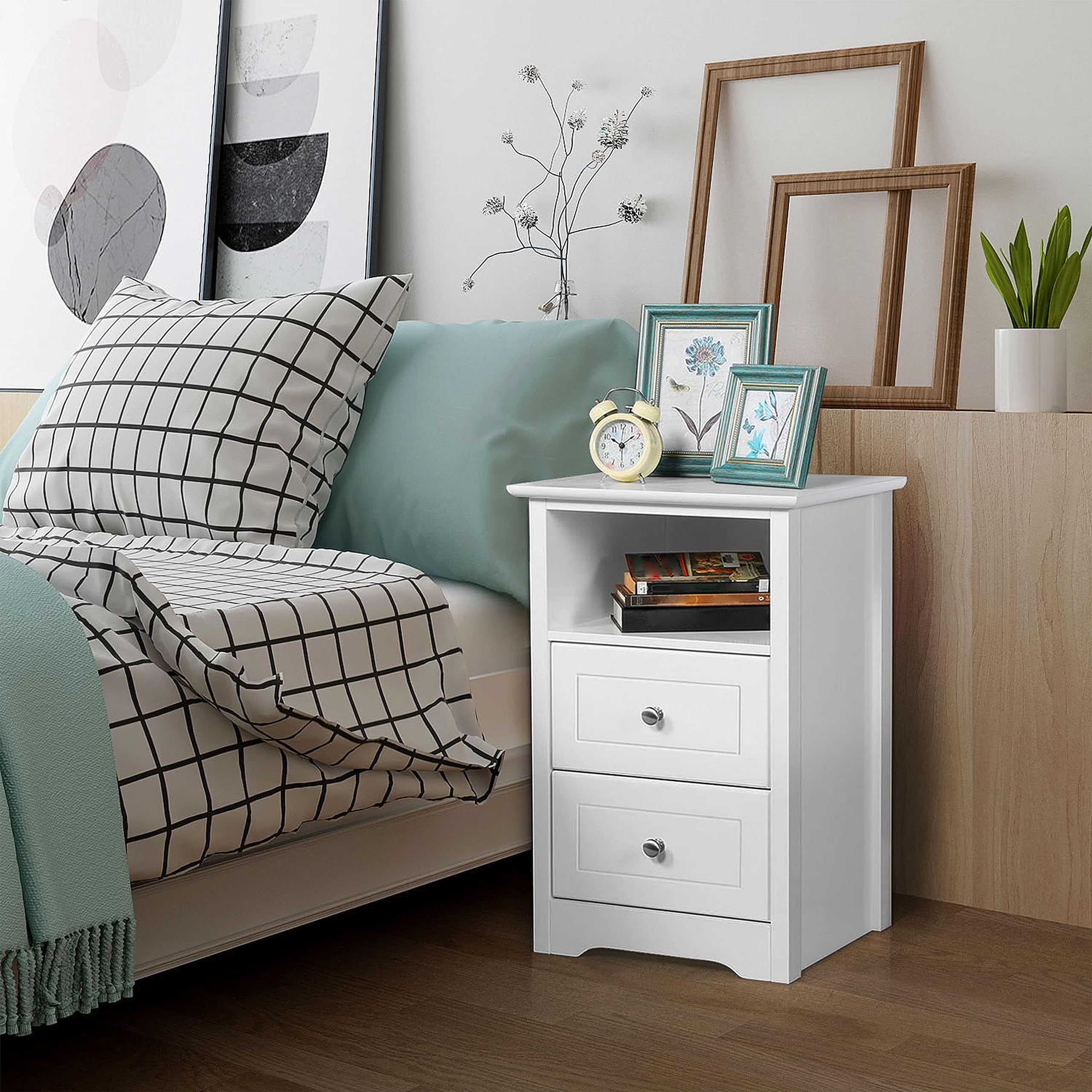 Yaheetech 2 Comodini Camera da Letto Comodino Cameretta 60 × 40 × 35 cm | Comodino Moderno con 2 Cassetti Ampi, Spazio Interno Generoso, Tavolino Lato per Cameretta e Divano Soggiorno