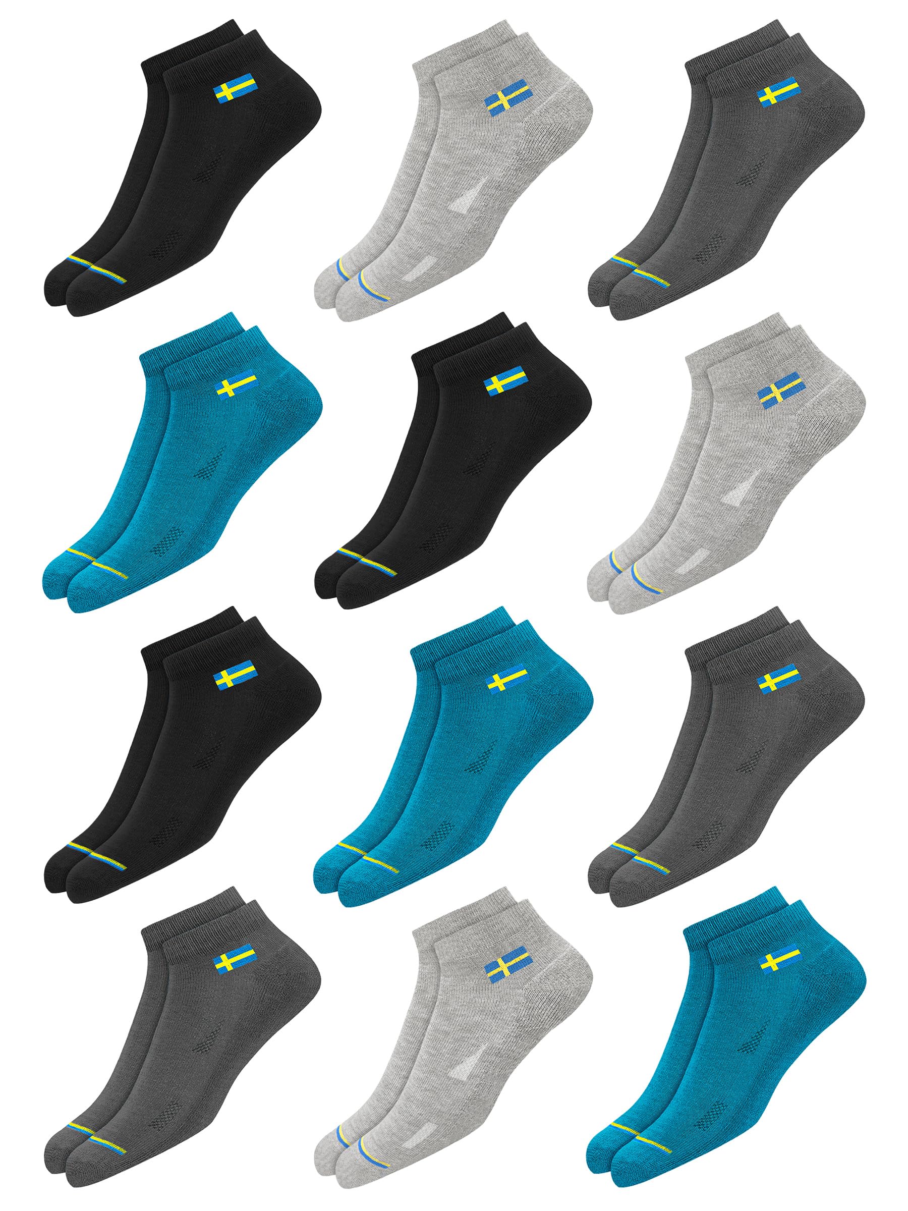 12 Pairs Solid Cotton Ankle Length Socks for Men Women, Pack of 12., Assorted