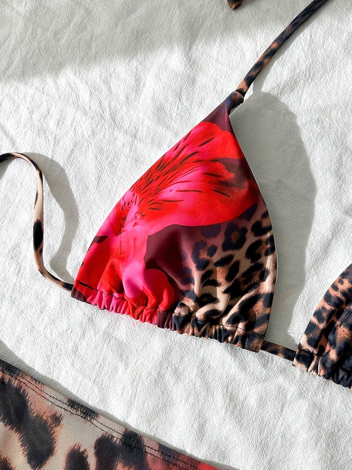 SweatyRocks Women's Leopard Floral 3 Piece Swimsuits Halter Triangle Bikini Set Beach Bathing Suit with Cover Up - Image 8