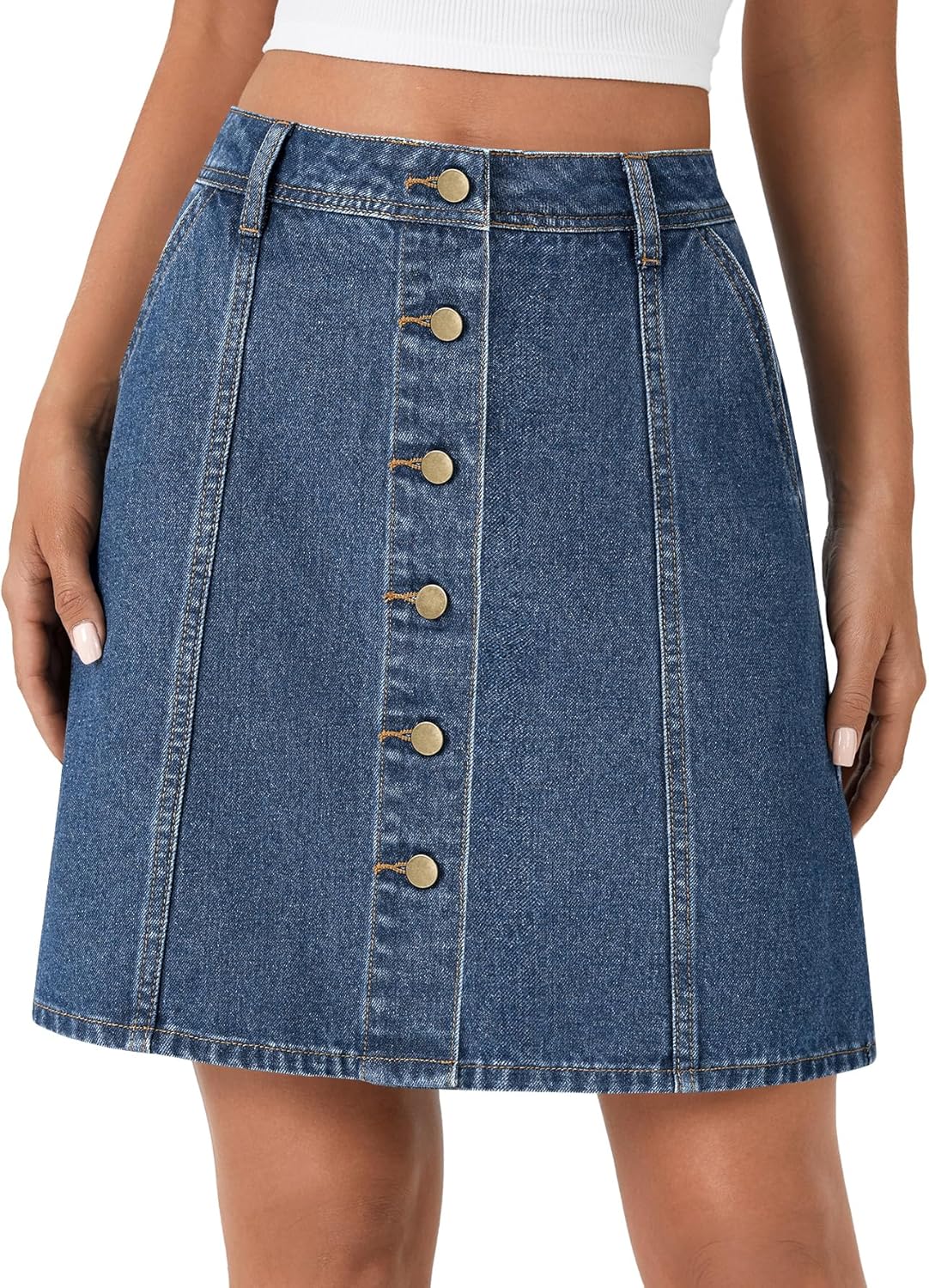 Rooscier Women's Button Down High Waisted A Line Jean Mini Denim Skirt with Pockets