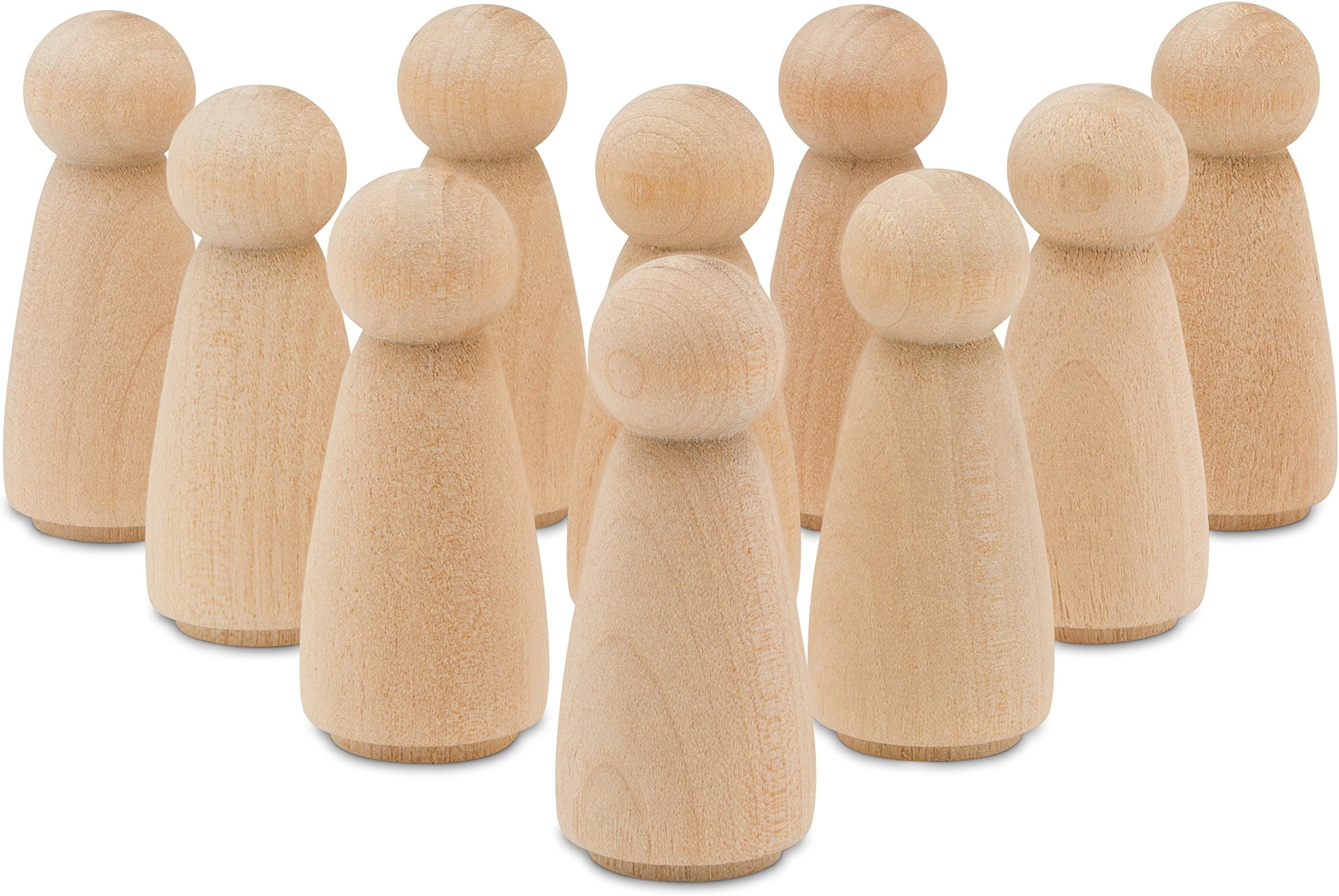 Wood Peg Dolls Unfinished 2 inch, Mom/Angel Shape, Pack of 100 Birch Wooden Peg People for Crafting, Miniature Figures, and Small World Play