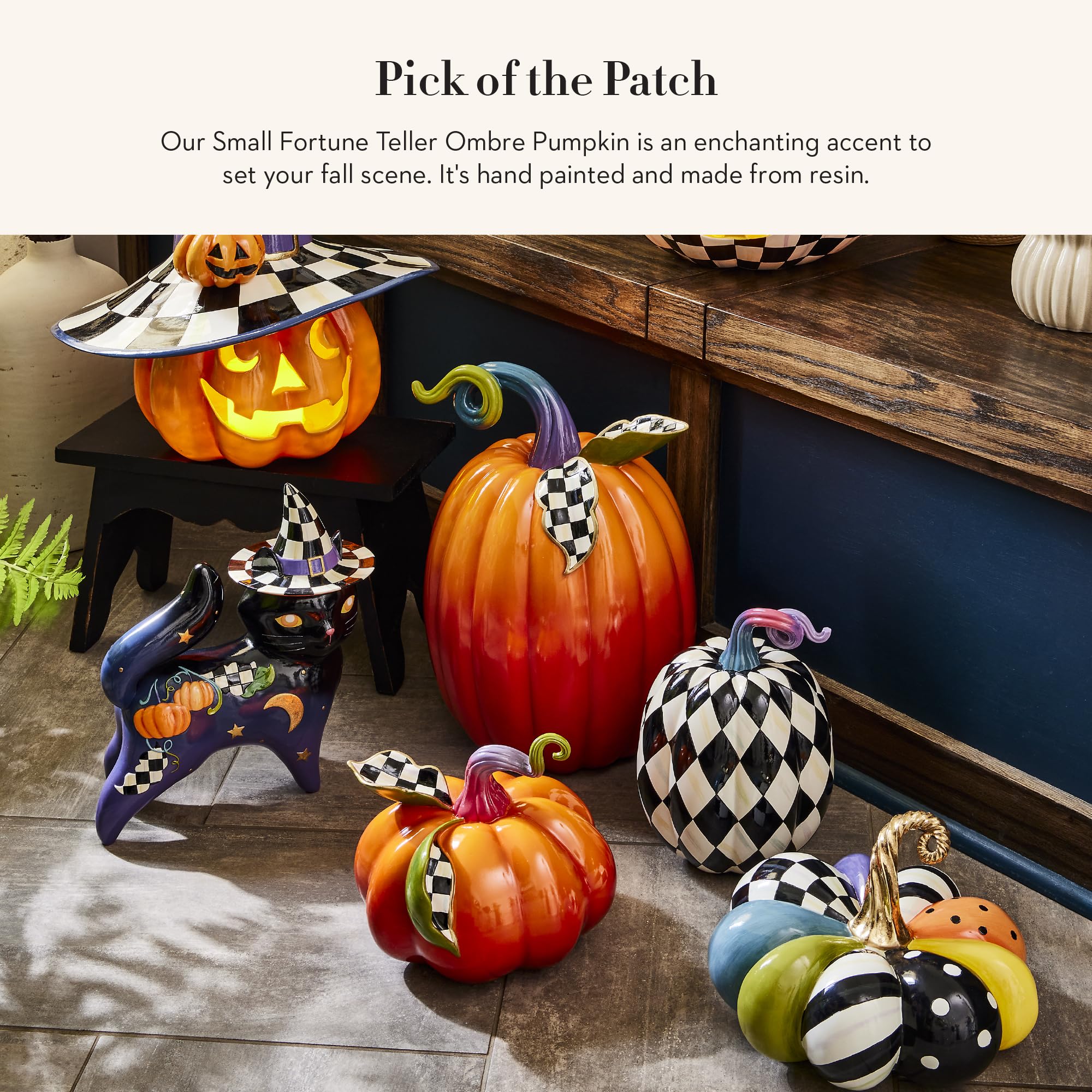 MACKENZIE-CHILDS Small Fortune Teller Ombre Pumpkin, Decorative Resin Autumn and Halloween Home Decor