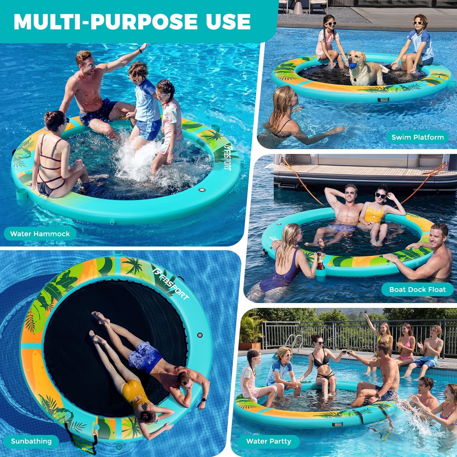 Sunchill Float Platform 240/300 cm Plataforma Flotante Hinchable para 2-5 Personas, Muelle Redondo con Red Reforzada Heavy Duty, Hamaca Acuática, Isla Flotante para Piscina, Playa y Mar