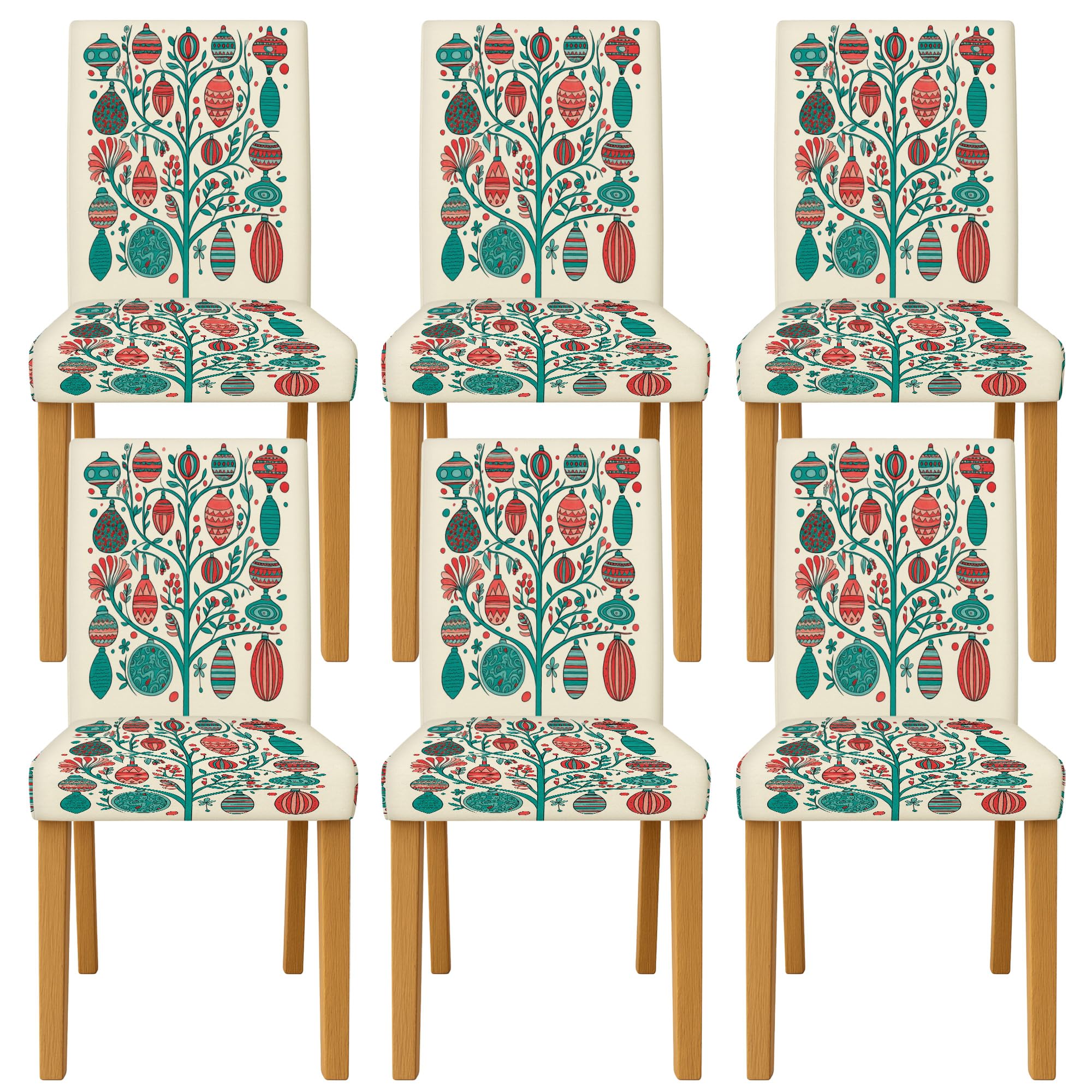 Lot de 6 housses de chaise élasthanne lavables motif arbre de vacances
