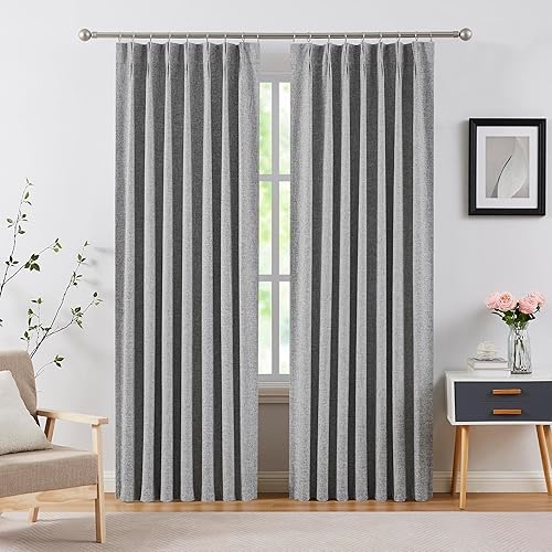 Cortinas opacas plisadas de lino con textura de 84 pulgadas de largo para sala de estar, cortinas plisadas con aislamiento térmico para barra y
