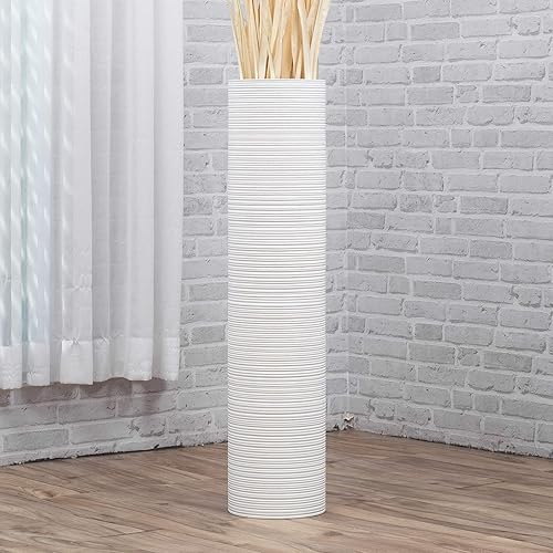 Leewadee Jarrón grande para suelo Soporte de flores hecho a mano hecho de madera recipiente sofisticado para ramas decorativas y flores secas 36