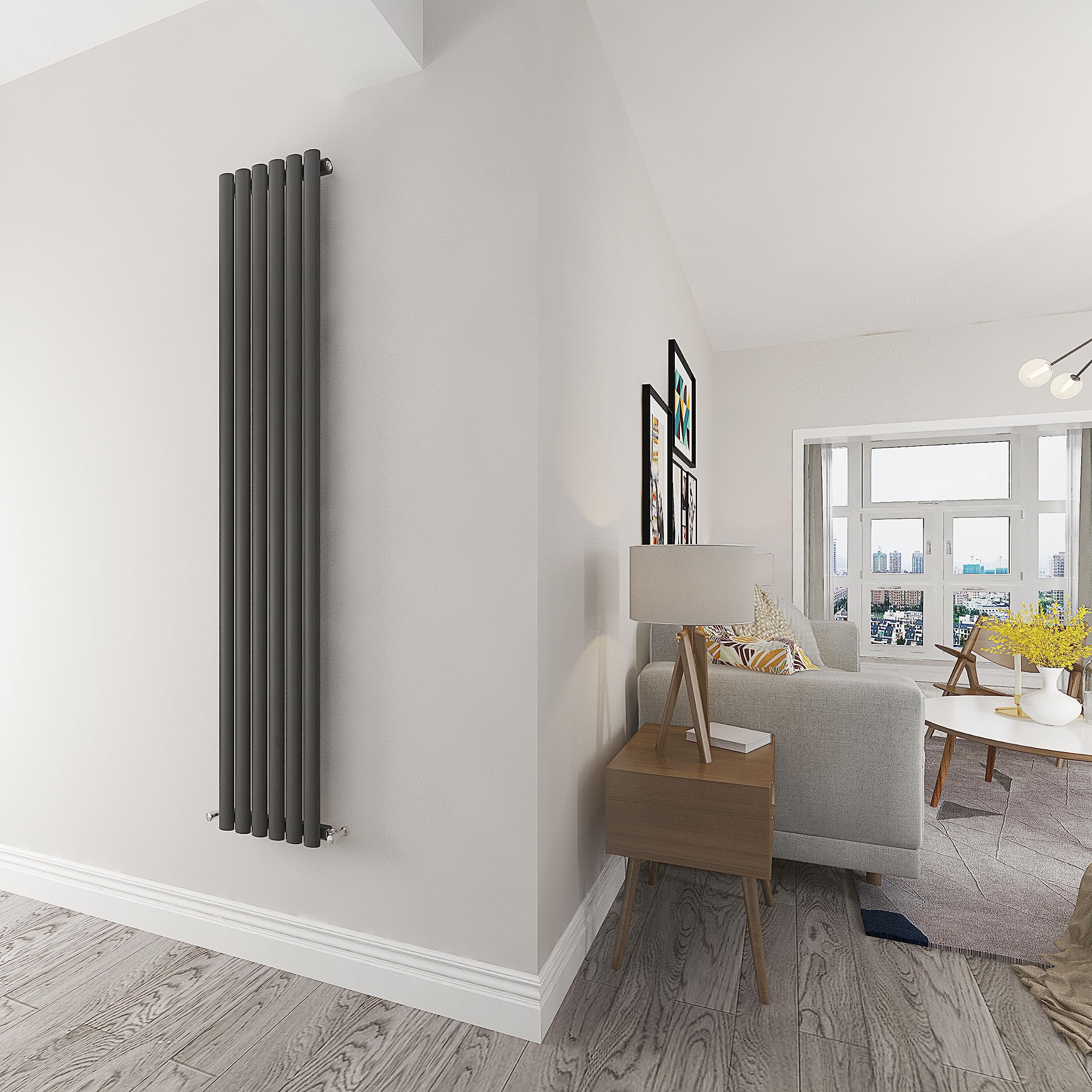 Skybathroom | 1800x354mm Vertical Anthracite Oval Single Slim Panel Tall Upright Central Heating radiator — image 1