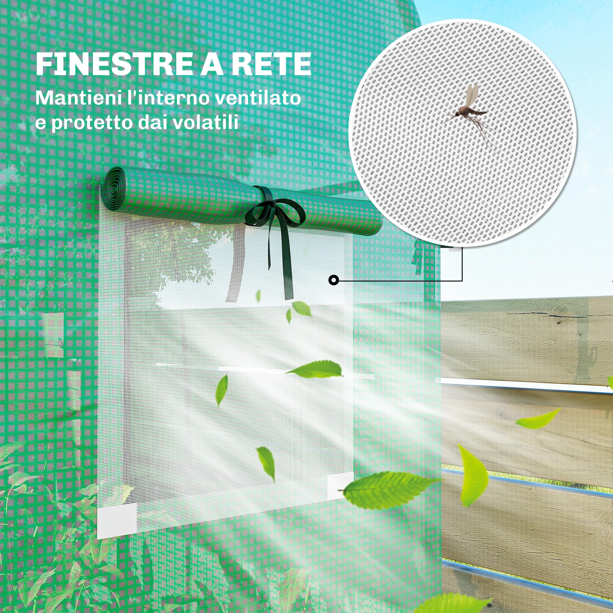 Outsunny Serra da Balcone Porta Avvolgibile Anti UV 170x68x200 cm Verde | Finestre Avvolgibili, Serra per Orto, Struttura in Acciaio, Copertura PE, per Piante, Verdure, Fiori, Frutta