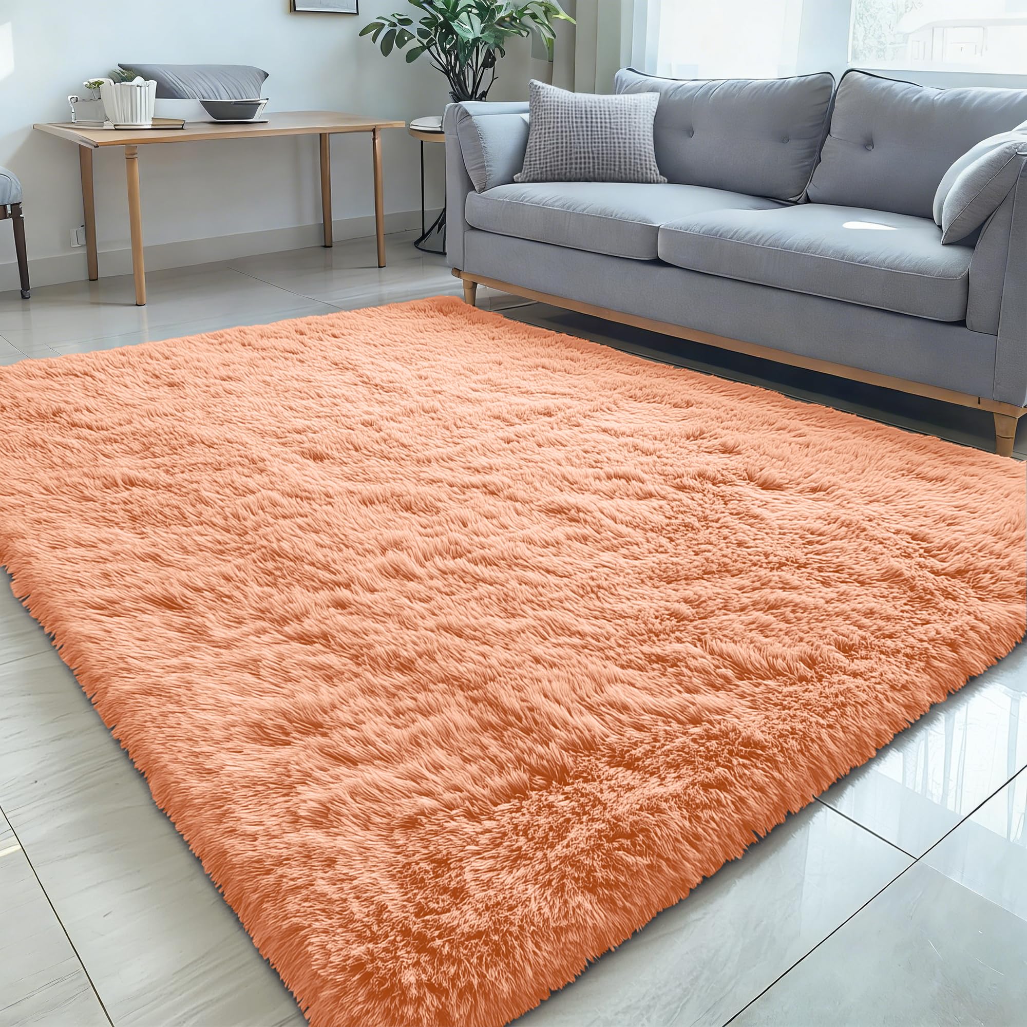 Photo 1 of OLANLY 5x7 Machine Washable Large Area Rugs for Living Room, Bedroom, Soft Fluffy Shaggy Bedside Rug, Indoor Floor Carpet for Kids Girls and Boys, Dorms, Nursery, Home Decor Aesthetic, Muted Orange