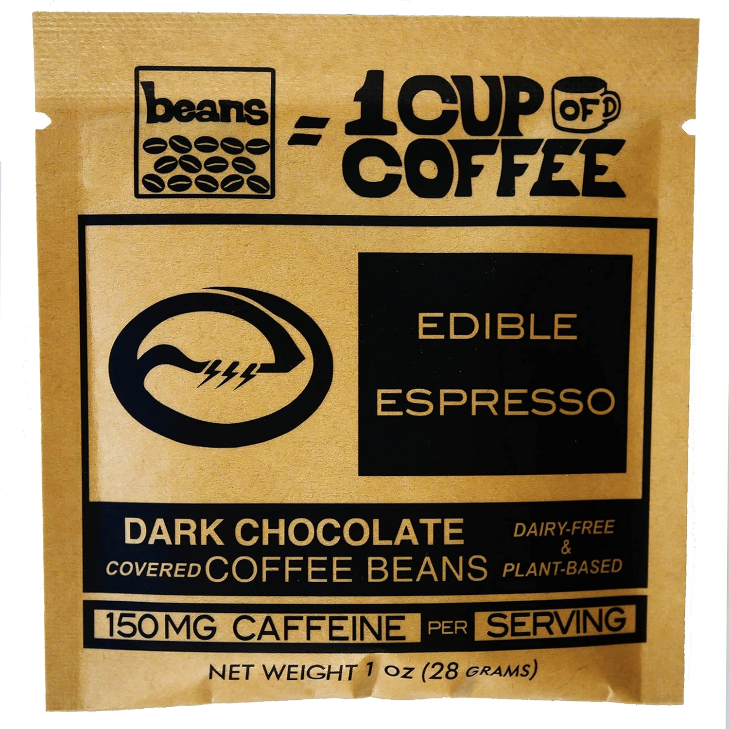 Edible Espresso - Dark Chocolate Covered Coffee Beans 150mg caffeine = one cup of coffee! Plant-based, Dairy-Free Natural Energy. (20 pack x 1 oz)