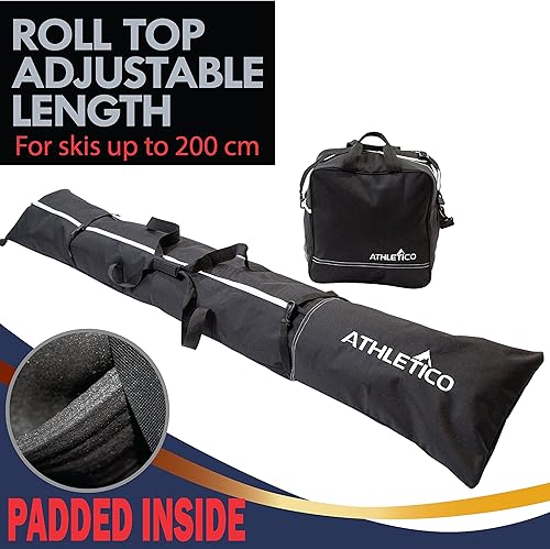 Miniatura 4 de Athletico - Combo de bolsas acolchadas para botas y esquís, dos piezas Guarda y transporta los esquís de hasta 200 cm y botas hasta la talla 30.5