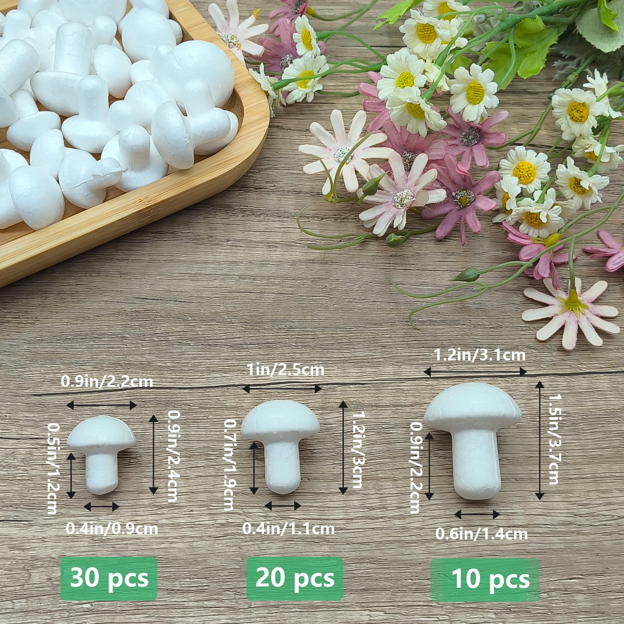 Lot De 60 Boules En Polystyrène Forme Champignon - 3 Tailles - Pour Bricolage, Décoration Fête, Noël, Anniversaire