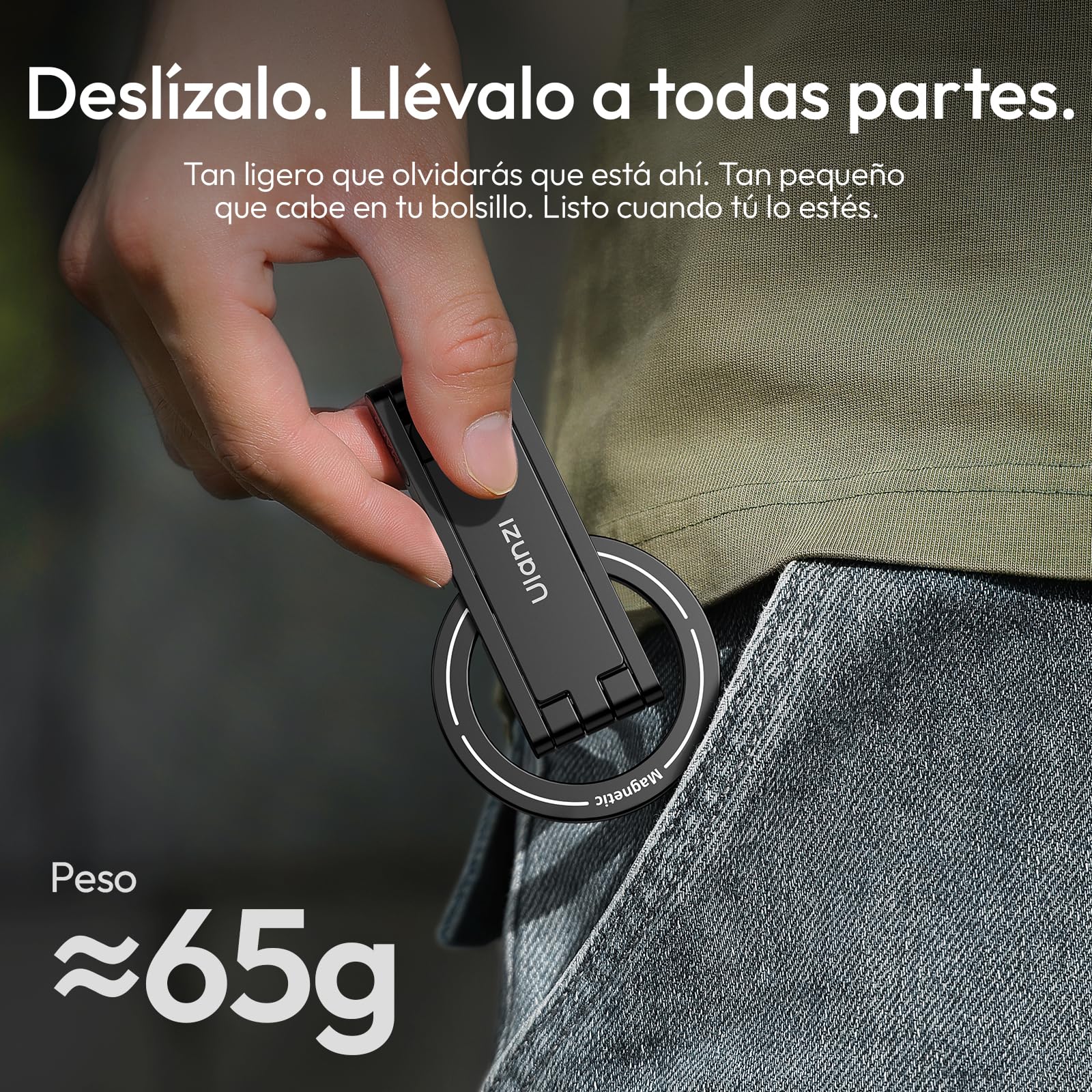 ULANZI MA60 Soporte Magnético para iPhone, Mini Trípode de Aluminio 3 en 1, Soporte Plegable para Teléfono Móvil, Imán Doble de 14N, Compatible con iPhone 17 16, 15, 14, 13, 12 Magsafe, Negro