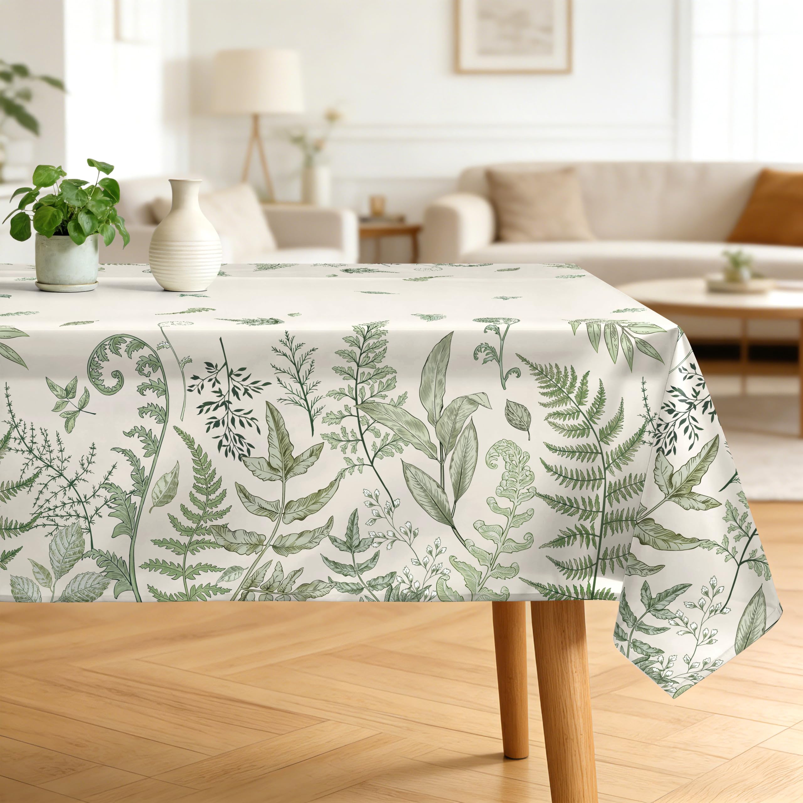 Arquiel Fern Leaves Tablecloth Waterproof, Green Grass Table Cloth Rectangle, Washable Table Cover for Party Picnic Wedding Outdoor Dining Decor (140x180cm) — image 1