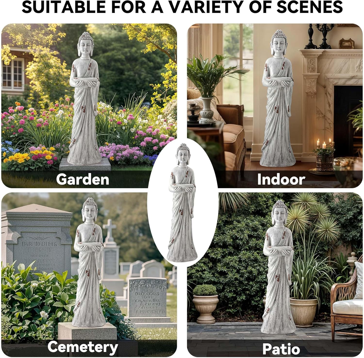 42" Extra-Large Buddha Outdoor Statue with Birdfeeder, Tall Zen Medtative Buddha Figures, Durable Weatherproof MGO Sculpture for Garden, Patio, Yard, Porch or Indoor Home Decor - Image 8