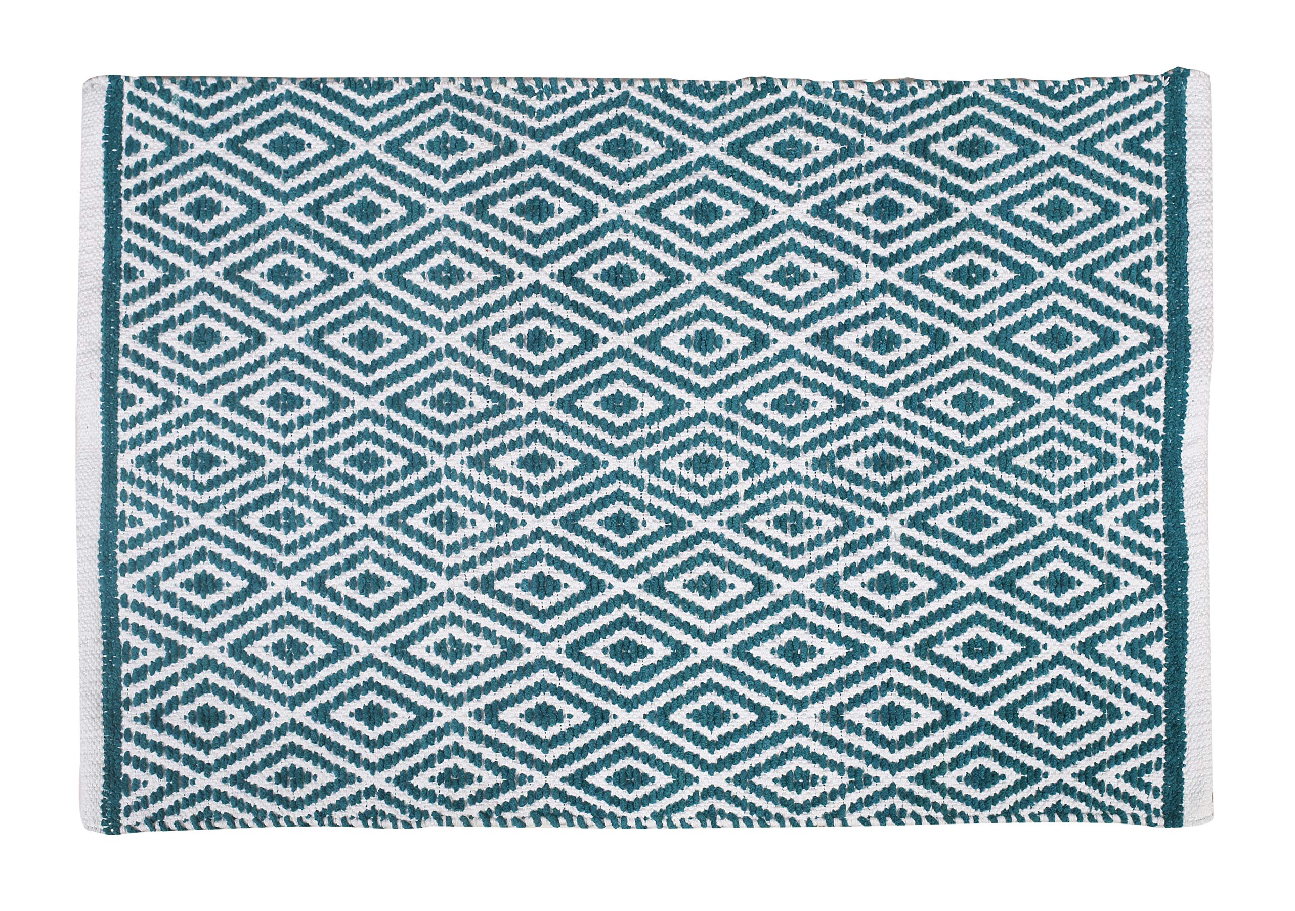 Rug Area Rugs 21x34 Inches Teal Cotton Diamond for Livingroom Bedroom Washable RagRug Reversible Farmhouse Kitchen RunnerRug Carpet Indoor Area Runner
