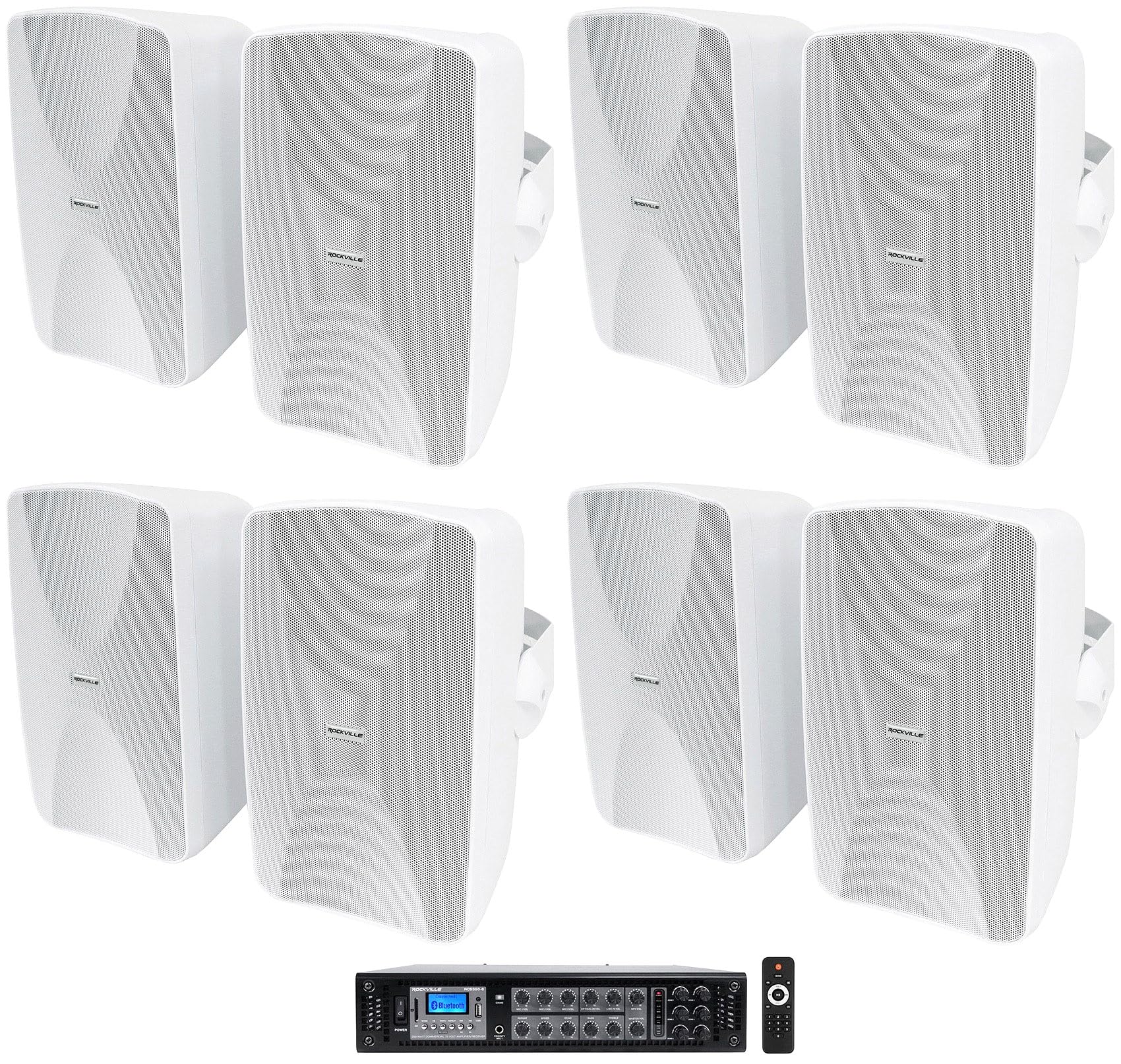 Rockville 6-Zone Commercial/Restaurant Bluetooth Amp Bundle with (8) WET-6525W 6.5