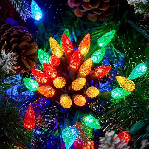 Joiedomi C6 LED Christmas String Lights,150 Count Strawberry Christmas Trees Lights, 50.6FT Connectable Multicolor for Indoor Outdoor Holiday Party Decor,Green Wire