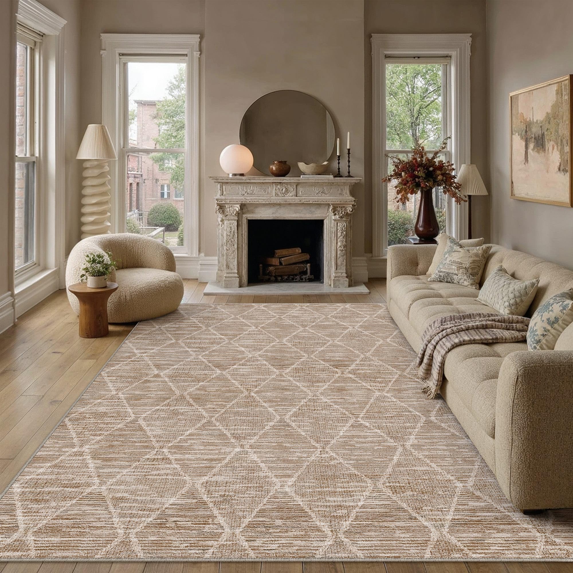 HUGEAR 9x12 Area Rug Brown Washable Rugs for Living Room