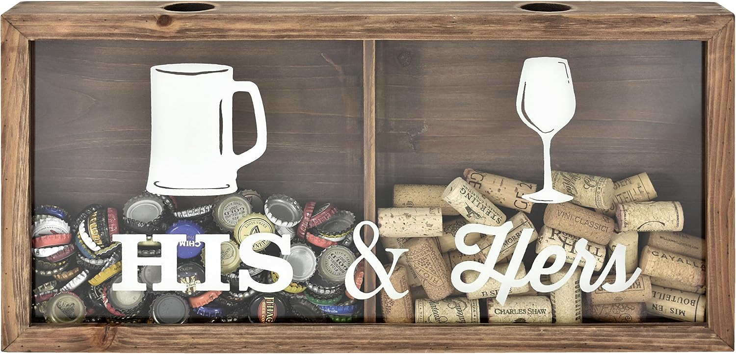 MCS - 66957 Bar None His & Hers Wine Cork & Beer Cap Wall Art, 20"X10", Brown
