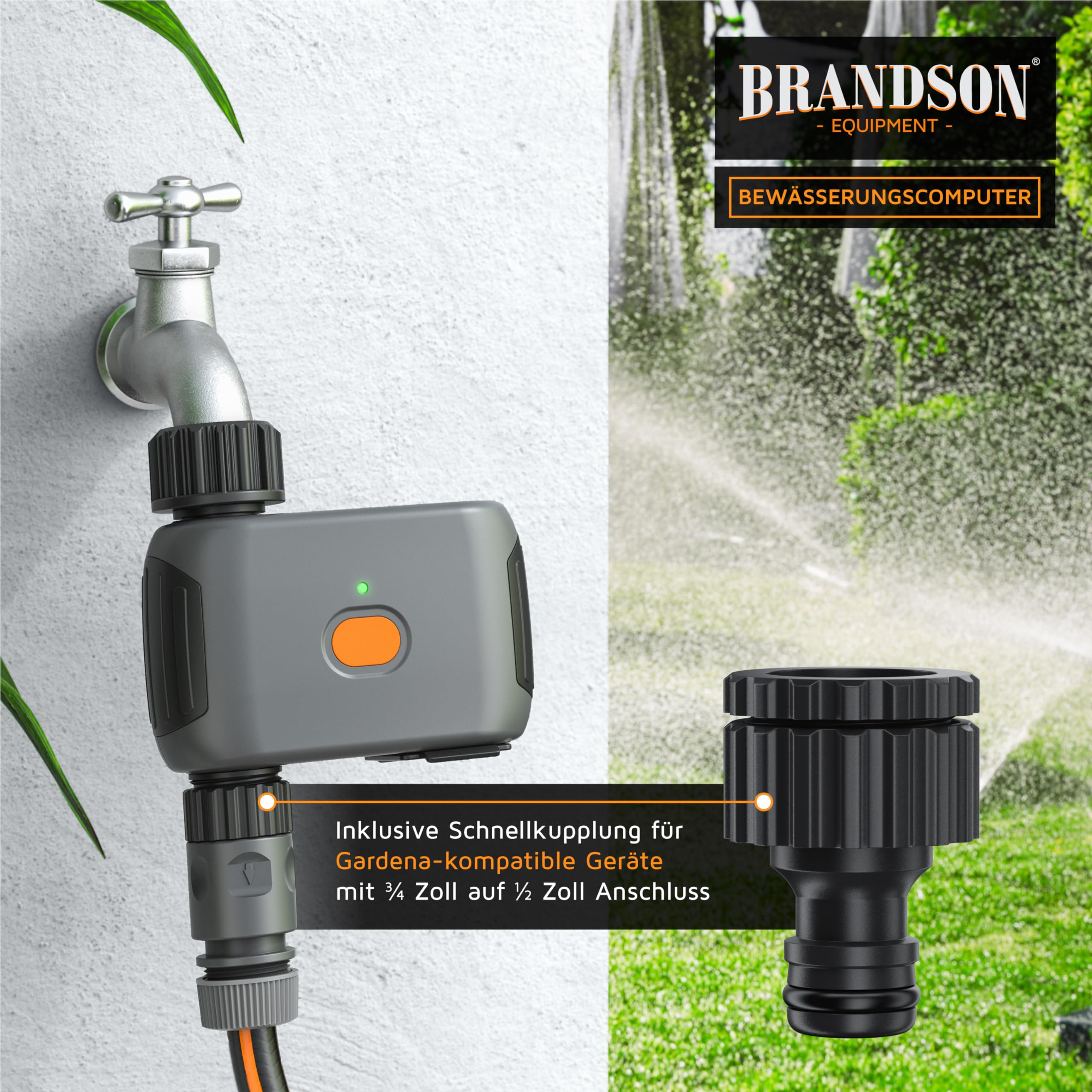 Brandson - Bewässerungscomputer Smart mit WLAN - WiFi Bewässerungssystem Garten - Bewässerungstimer - Automatische Bewässerung - mit App - Alexa, Google Assistant