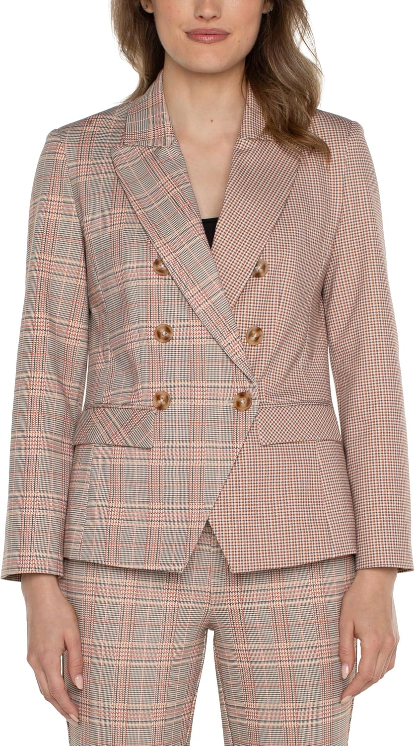 Liverpool Womens Half & Half Double Breasted Blazer Glen Plaid Ponte
