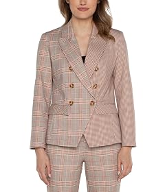Liverpool Womens Half Half Double Breasted Blazer Glen Plaid Ponte
