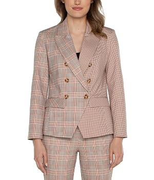 Liverpool Womens Half Half Double Breasted Blazer Glen Plaid Ponte
