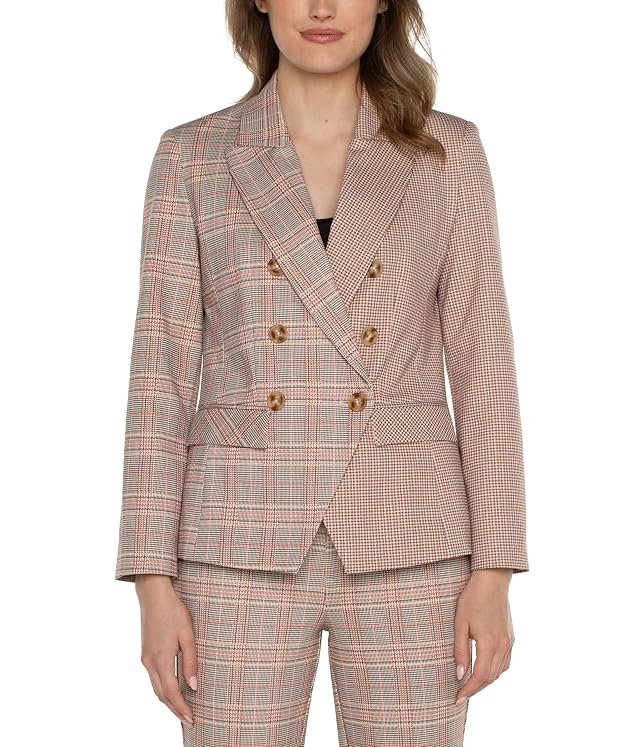 Liverpool Womens Half Half Double Breasted Blazer Glen Plaid Ponte