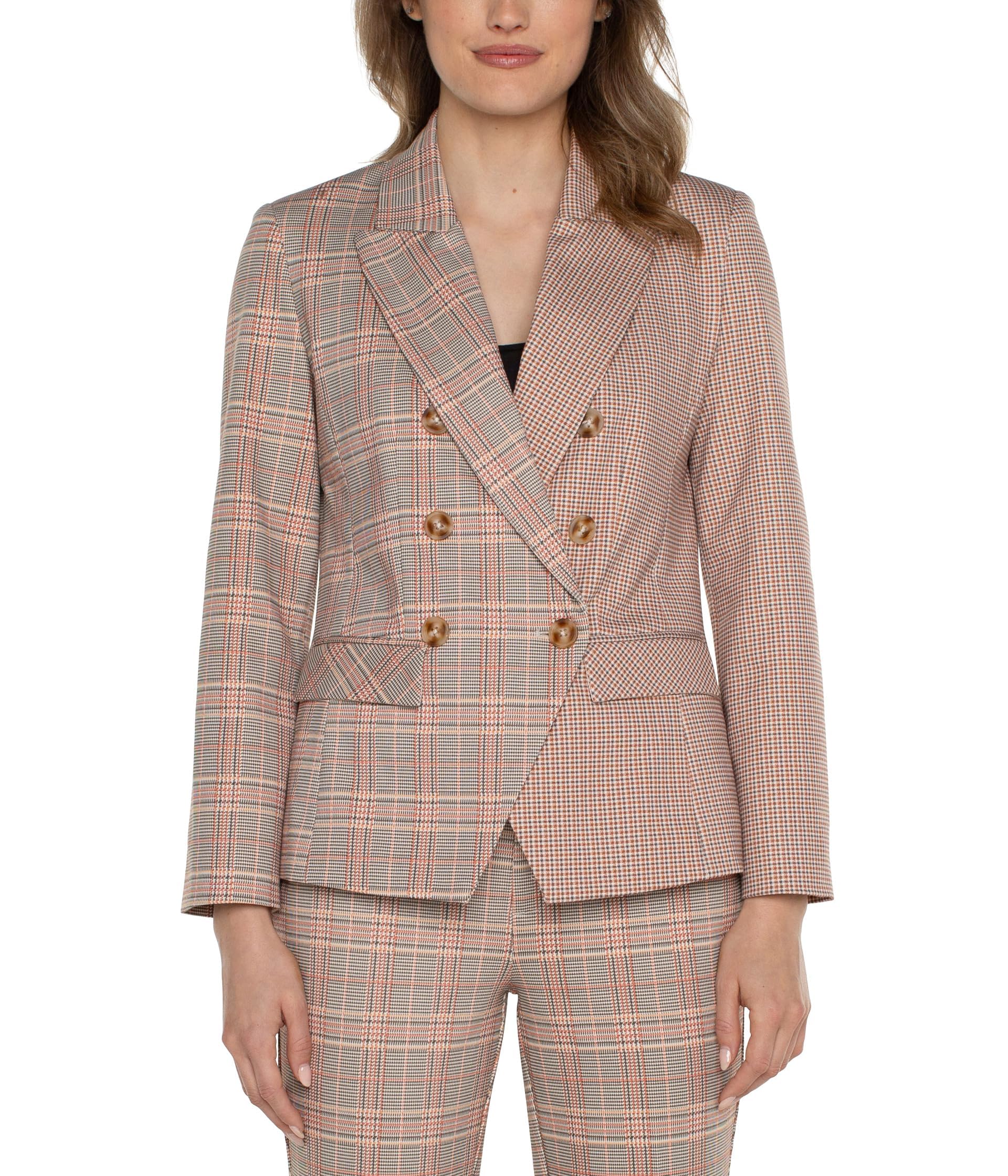 Liverpool Womens Half Half Double Breasted Blazer Glen Plaid Ponte