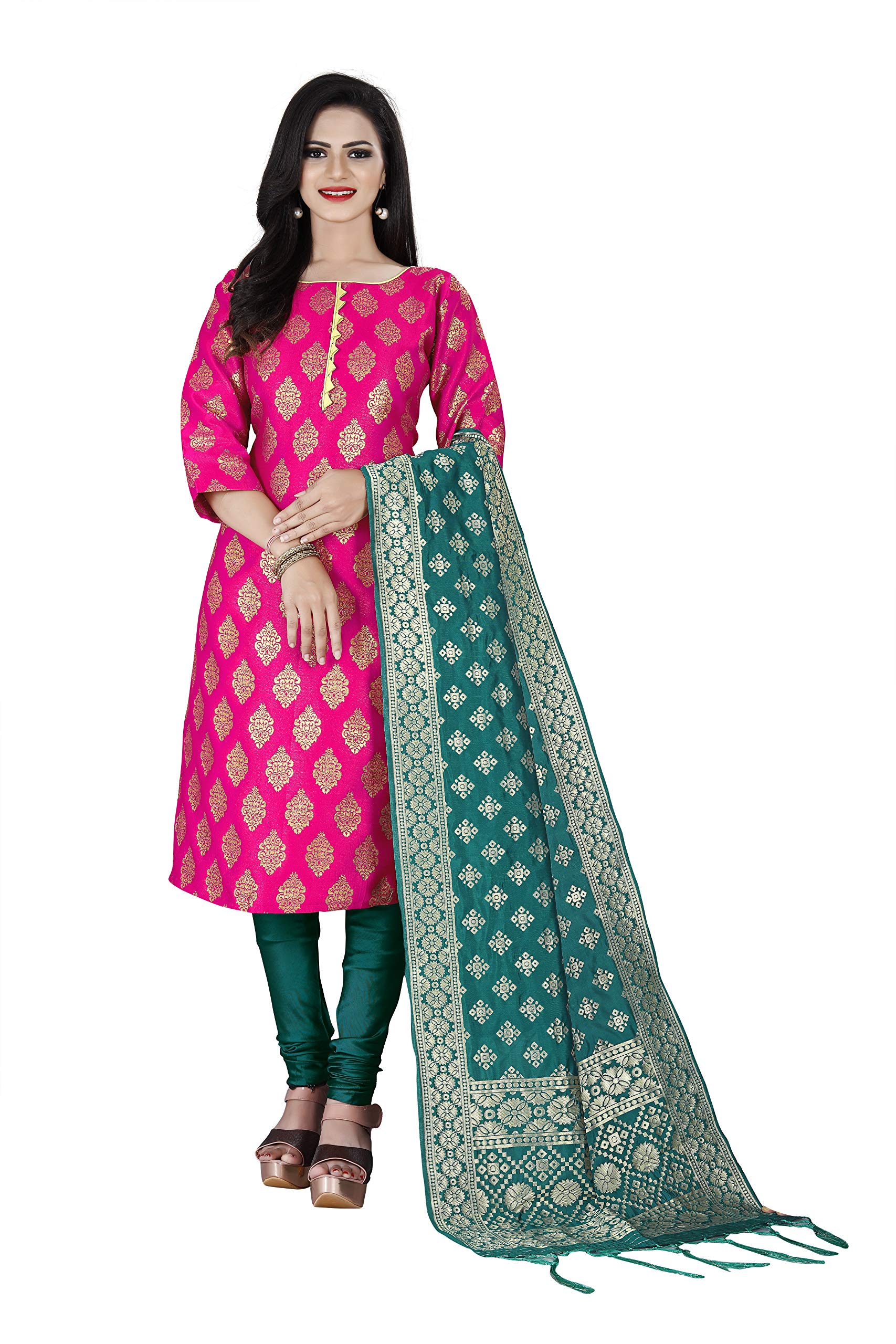 Magicthreads Women's Banarasi Silk Golden Woven Unstitched Salwar Suit Dress Material(ZW-2YKT-R3R9)