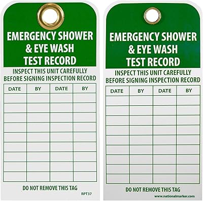 NMC Emergency Shower & Eye Wash Test Record Tag, Pack of 25, Double-Sided Inspection Tag, 6