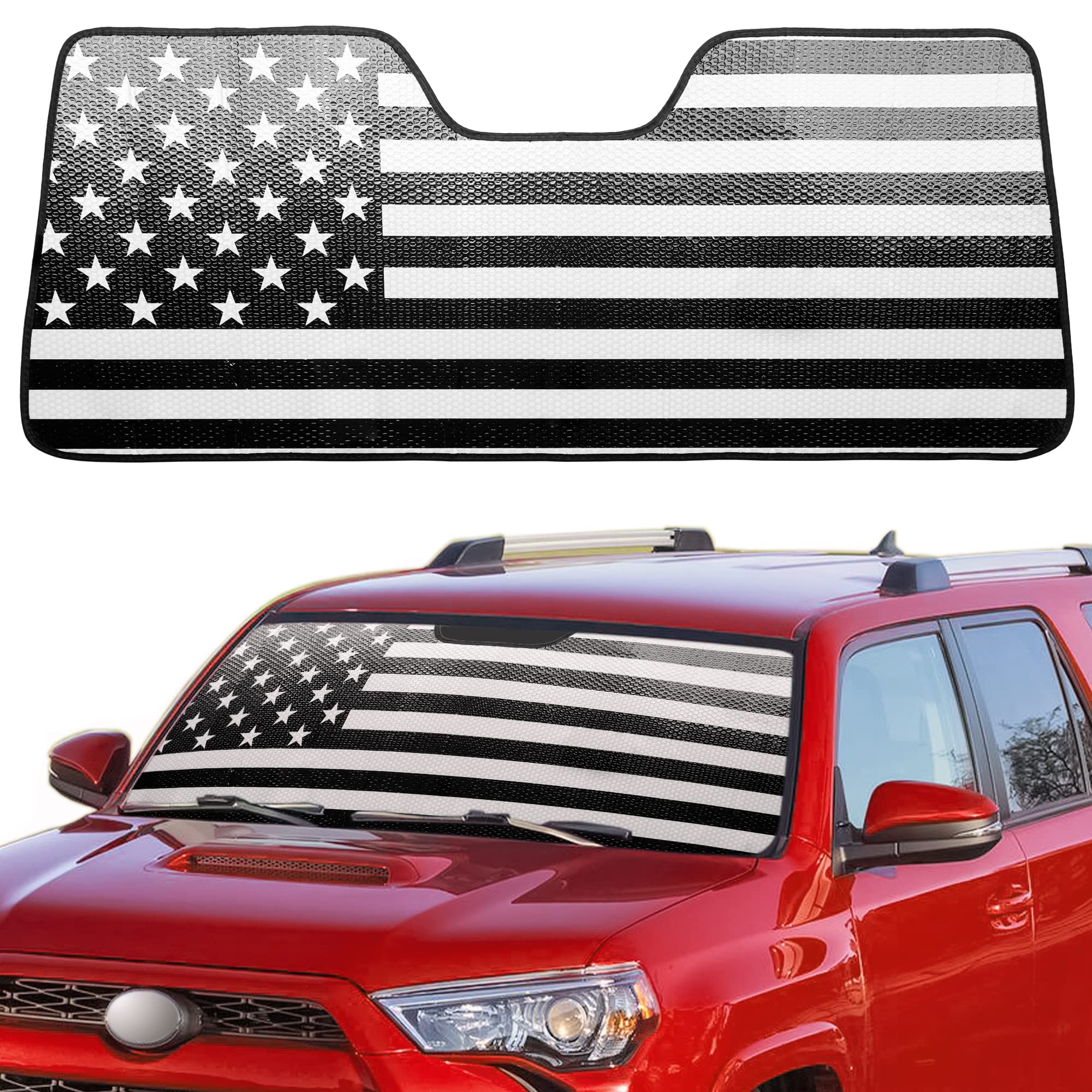Litivy Windshield Sun Shade Compatible with 2010-2023 Toyota 4Runner 24"x55" Folding Front Window Sun Shade for Car Accessories (American Flag)