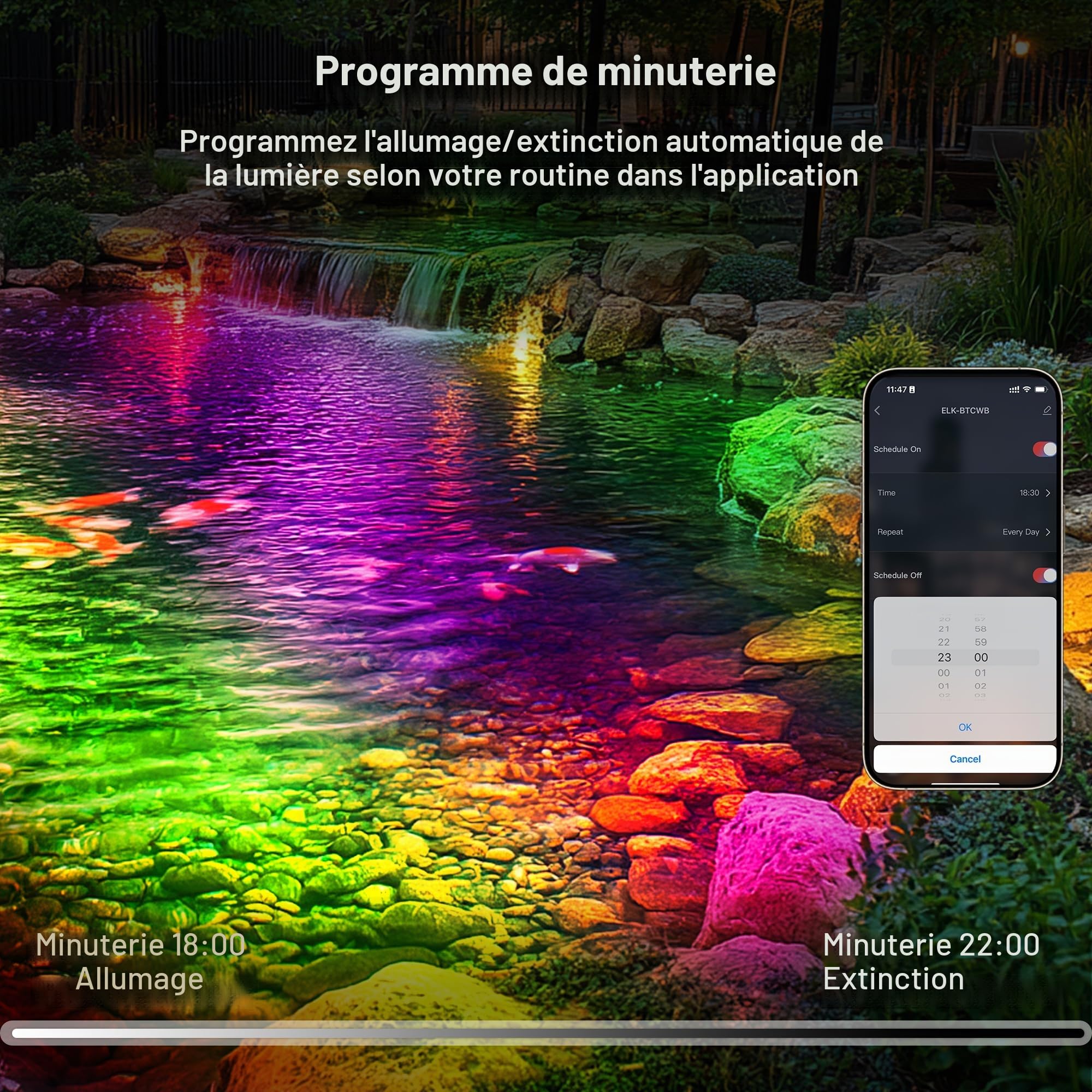 Lumière LED Submersible pour Étang avec Contrôle APP, 6W Spots Immergés Étanches avec 12V Transformateur et Minuterie, Projecteur de Bassin IP68 Étanche pour Fontaine Jardin Aquatique, Set 2