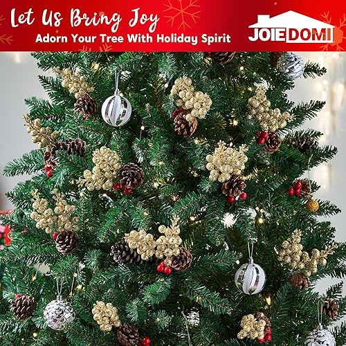 Miniatura 8 de Joiedomi 18 adornos artificiales de tallo de bayas con purpurina para Navidad, palitos decorativos de cuentas de 10 pulgadas, ramitas brillantes,