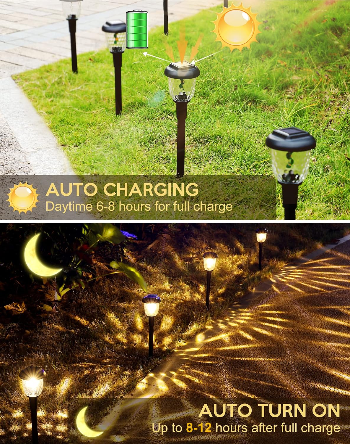 SEG Direct Dynamic Solar Lights Pathway Outdoor 8 Pack, Bright Solar Powered Garden Lights for Walkway Yard Backyard Lawn Landscape, Waterproof, Auto On/Off