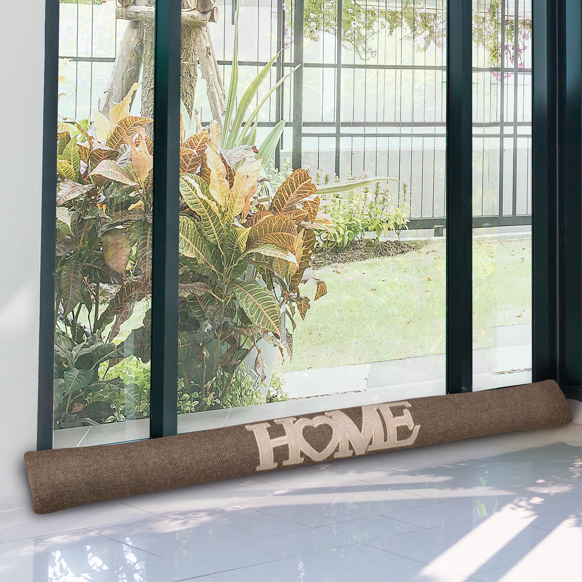 Beautissu Tuuli HE 2X Bas de Porte 120 cm Poids 1 kg en Coton – comme Boudin de Porte ou Boudin de Fenêtre Contre Le Froid – Coussin de Porte Marron Robuste avec Remplissage et Tenue Ferme