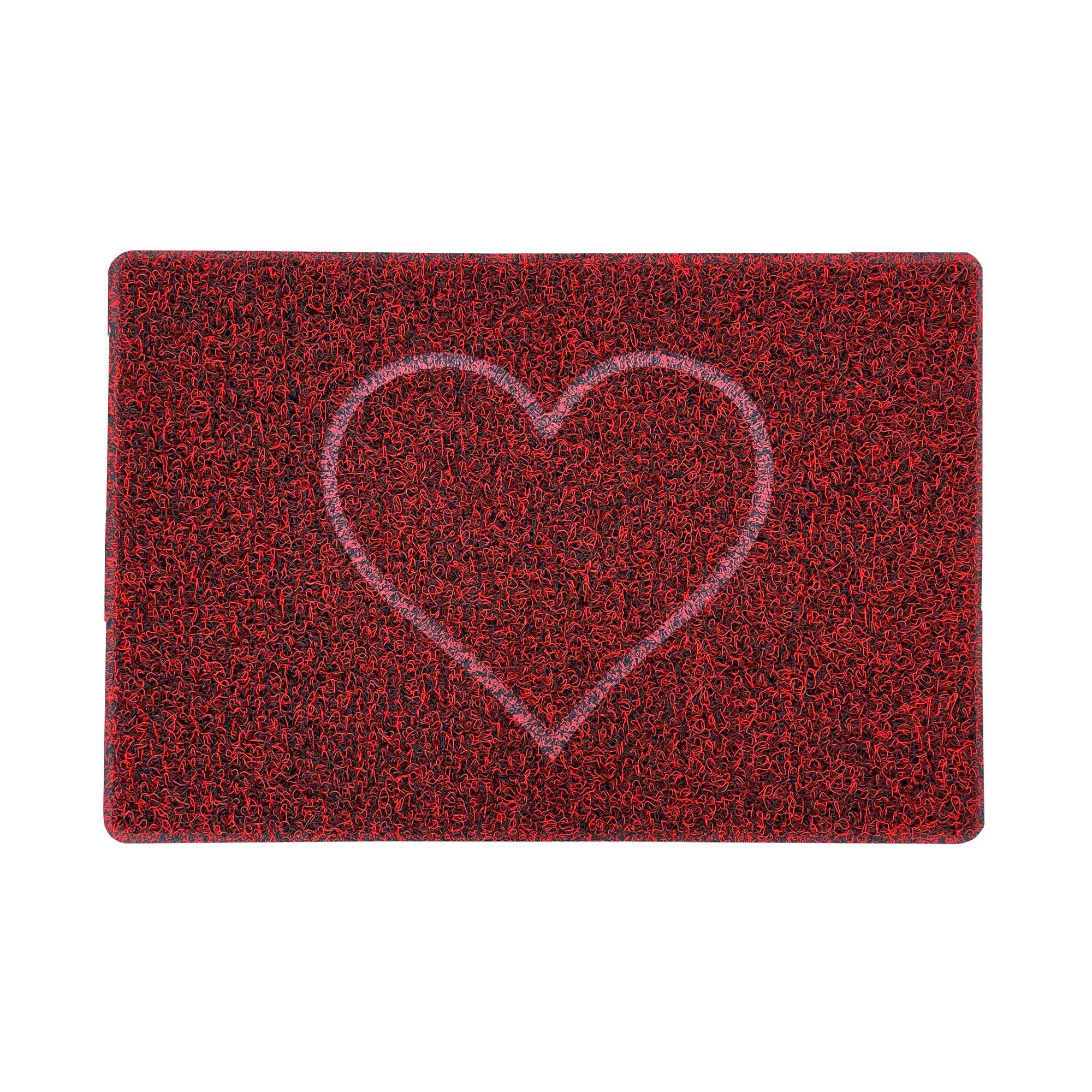 Nicoman HEART Embossed Shape Door Mat-Trapper Jet-Washable Doormat-(Use Indoor or Sheltered Outdoor), Small (60x40cm), Red with Black