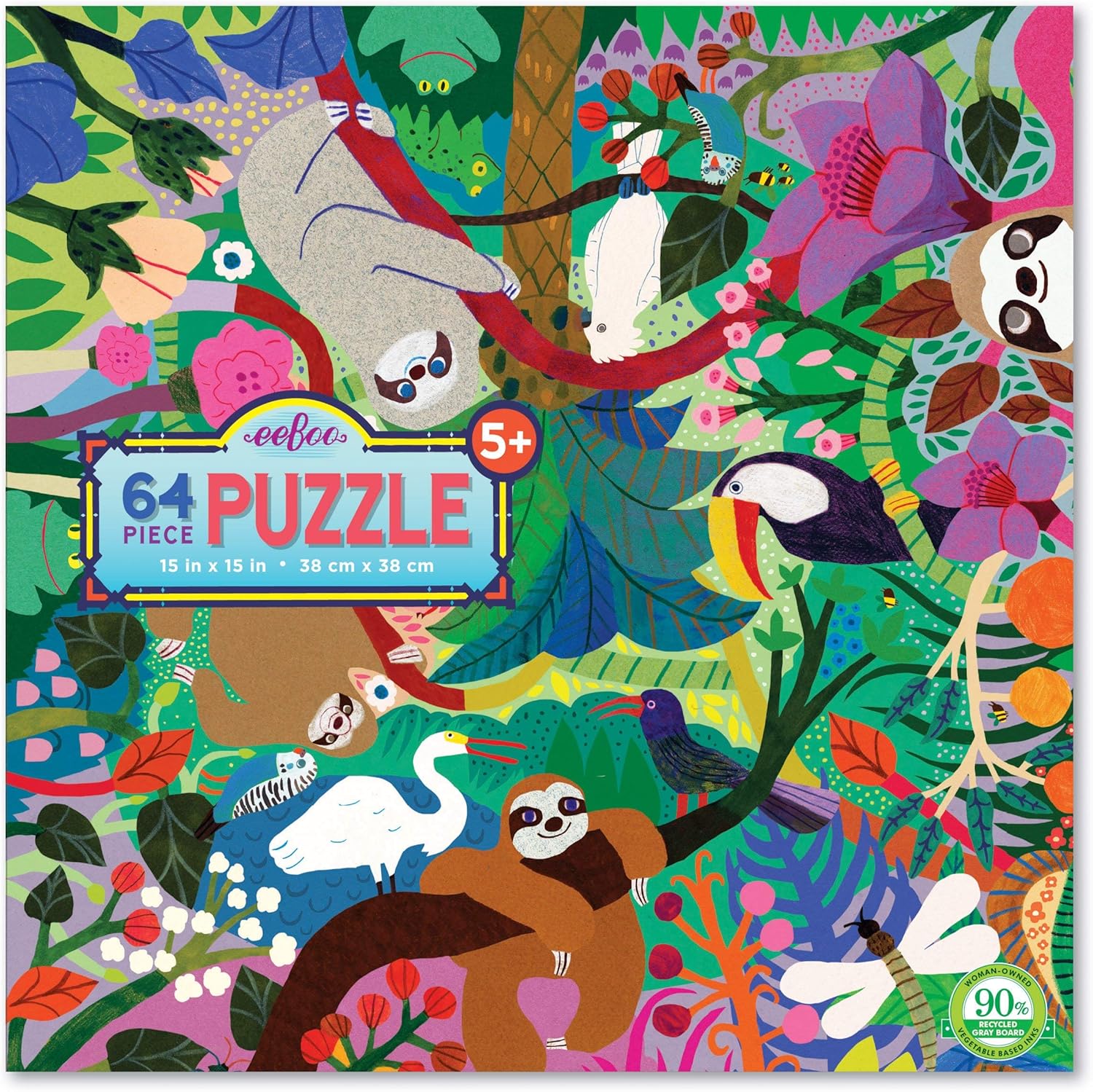 Amazon.com: eeBoo: Sloths at Play 64 Piece Puzzle, Perfect Project for ...