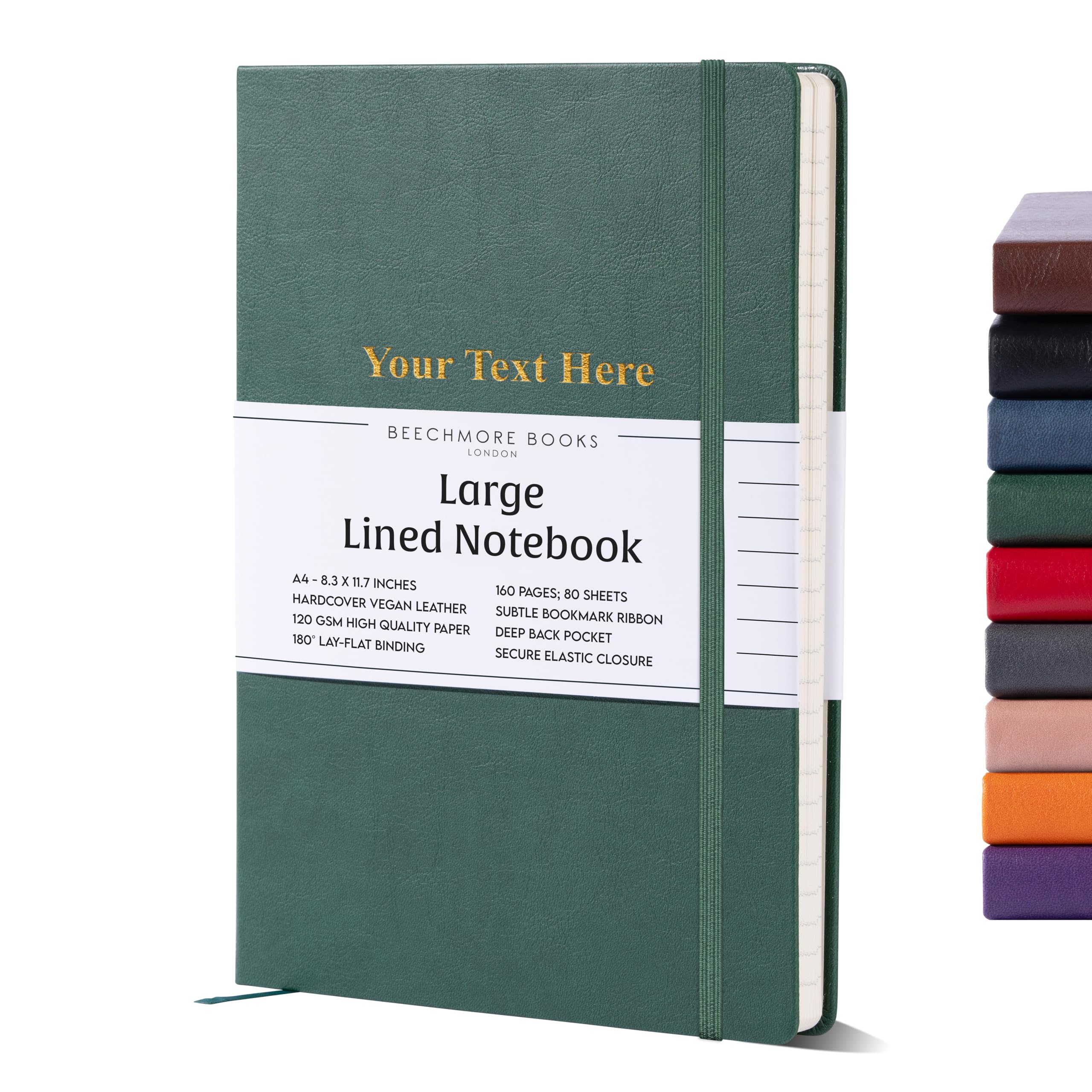 Beechmore Books Ruled Journal Notebook - XL A4 Green 160 Lined Pages 8.5 x 11.5 | Personalized Leather Daily Journals For Writing - Thick 120gsm Cream Paper | Gifts for Men, Women โ image 1