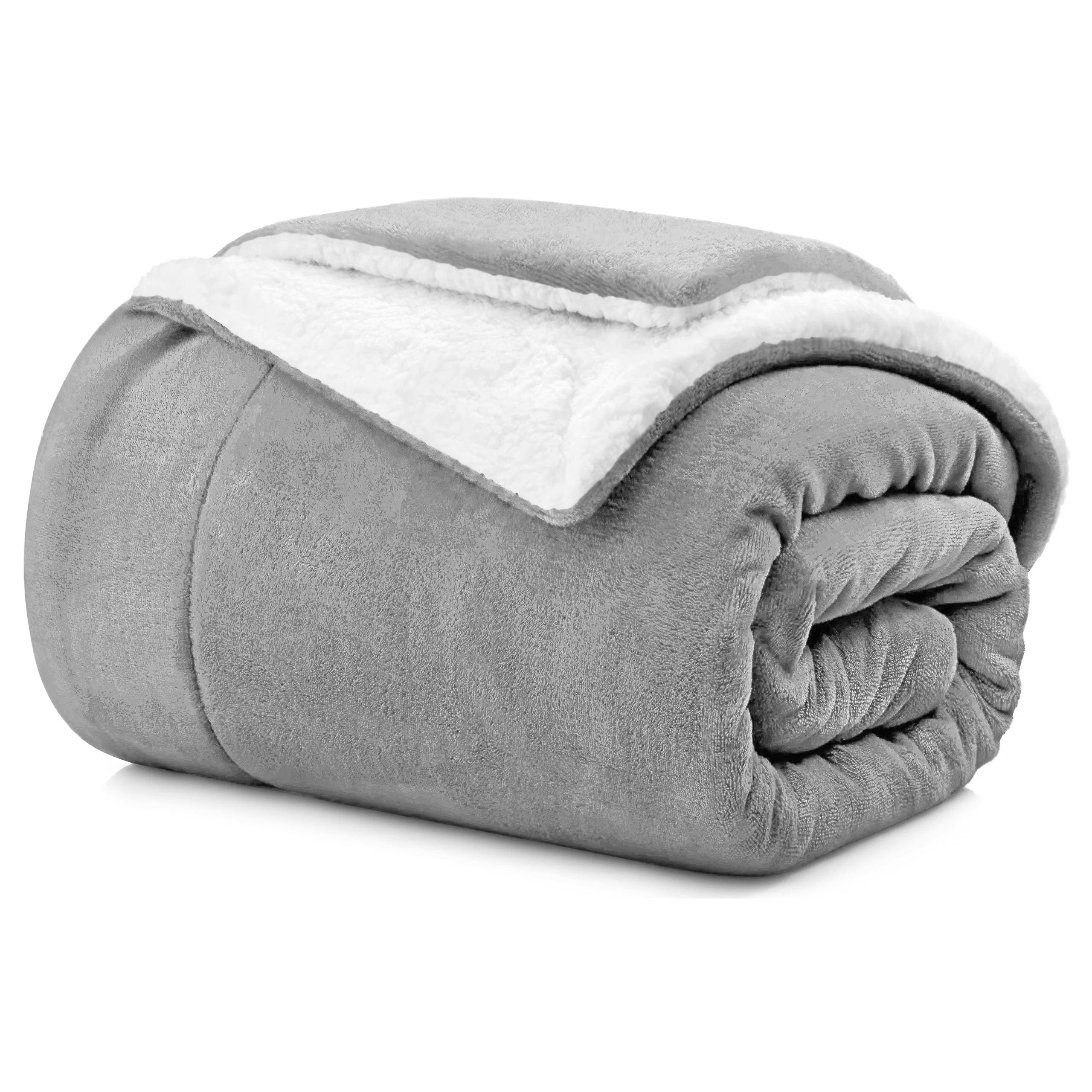 Aspire Homeware Silver Sherpa Fleece Blanket Throws For Sofas - Soft Fluffy Thick Blanket For Bed Throw Reversible Microfiber Sofa Throws (Single (130 X 150 Cm))