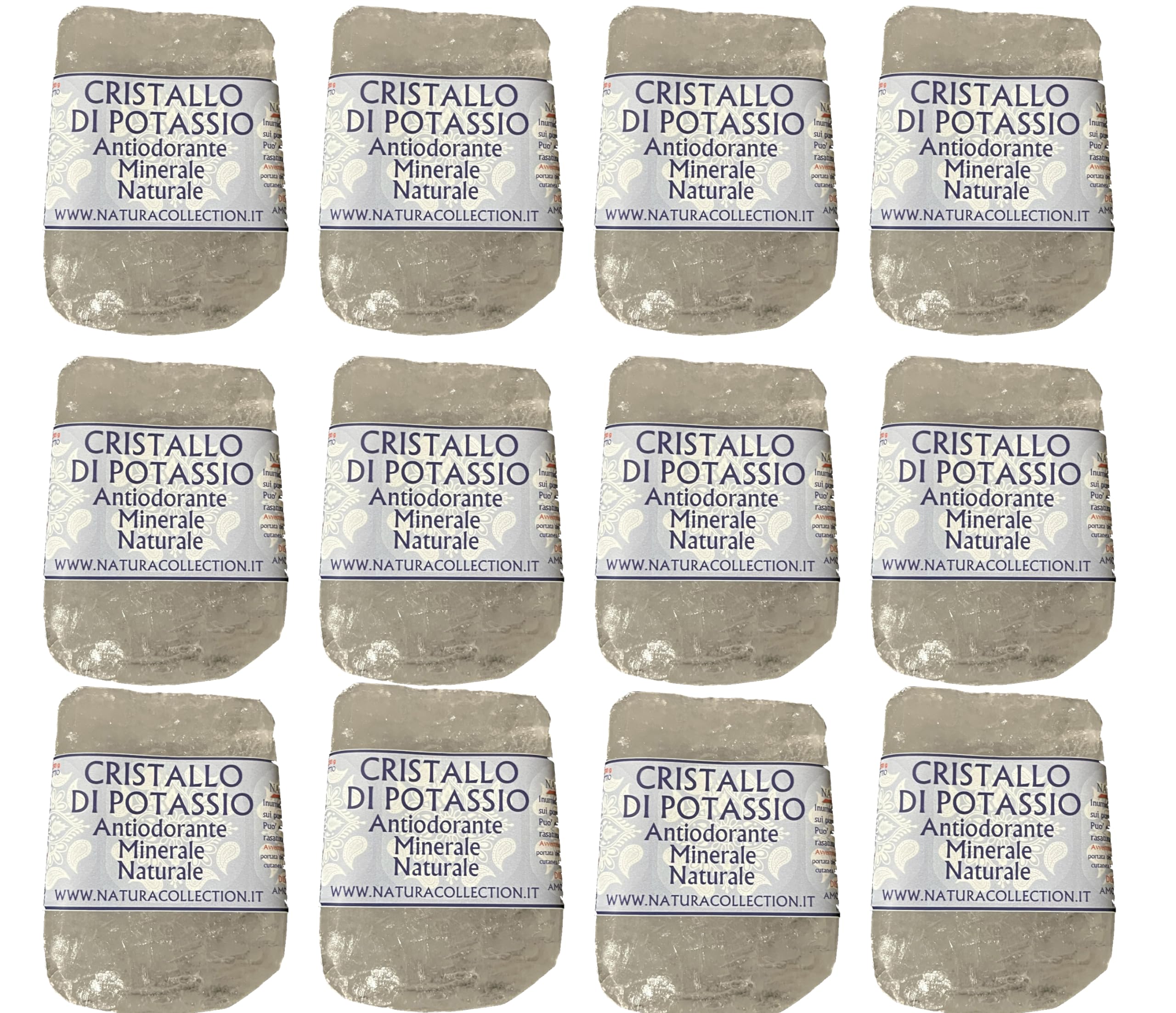 12 x Allume di Potassio Pietra 200 gr. = 2,4 Kg di Prodotto Allume di Rocca Cristallo di Potassio