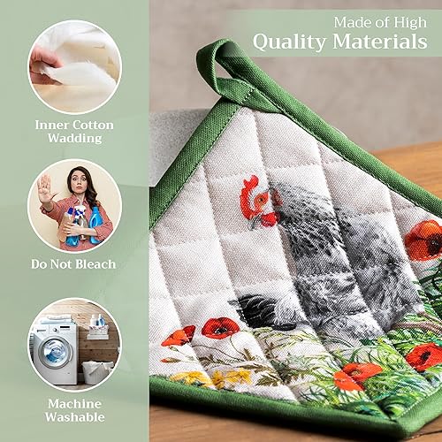 Miniatura 3 de Maison d' Hermine Juego de soportes para ollas 100% algodón, resistentes al calor, almohadillas calientes de 8 x 8 pulgadas con bucle para barbacoa,