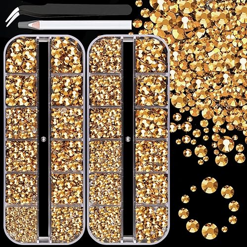 Kit de diamantes de imitación de resina, 3 cajas de oro transparente de 23450.236 in, parte trasera plana, diamantes de imitación de gelatina