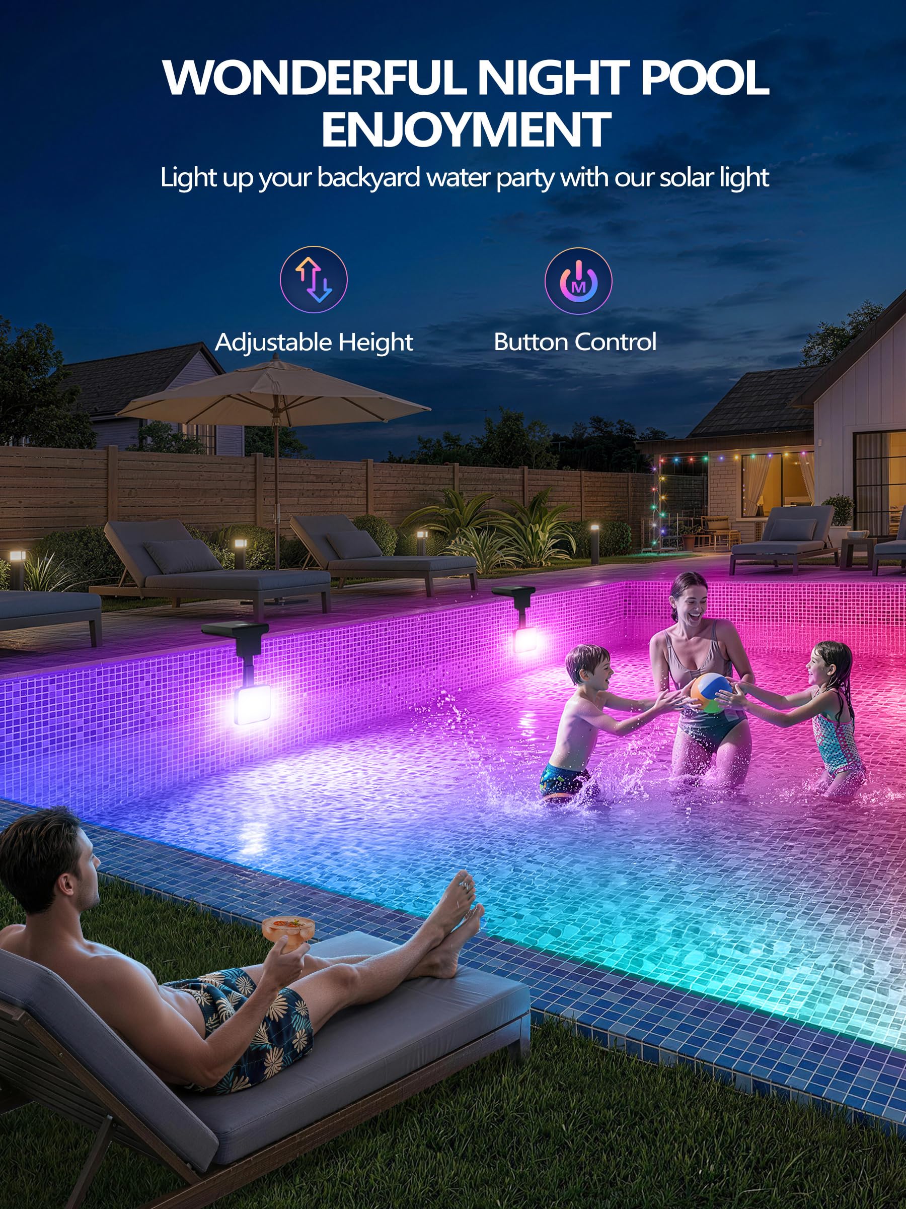 DeeprBlu 2 en 1 Luz Piscina Solar Sumergible con Termómetro de Piscina, Luces LED para Piscinas con 10 Impresionante Modos de Luz & Pantalla Retroiluminada Nocturna, Solo para Piscinas Enterrada