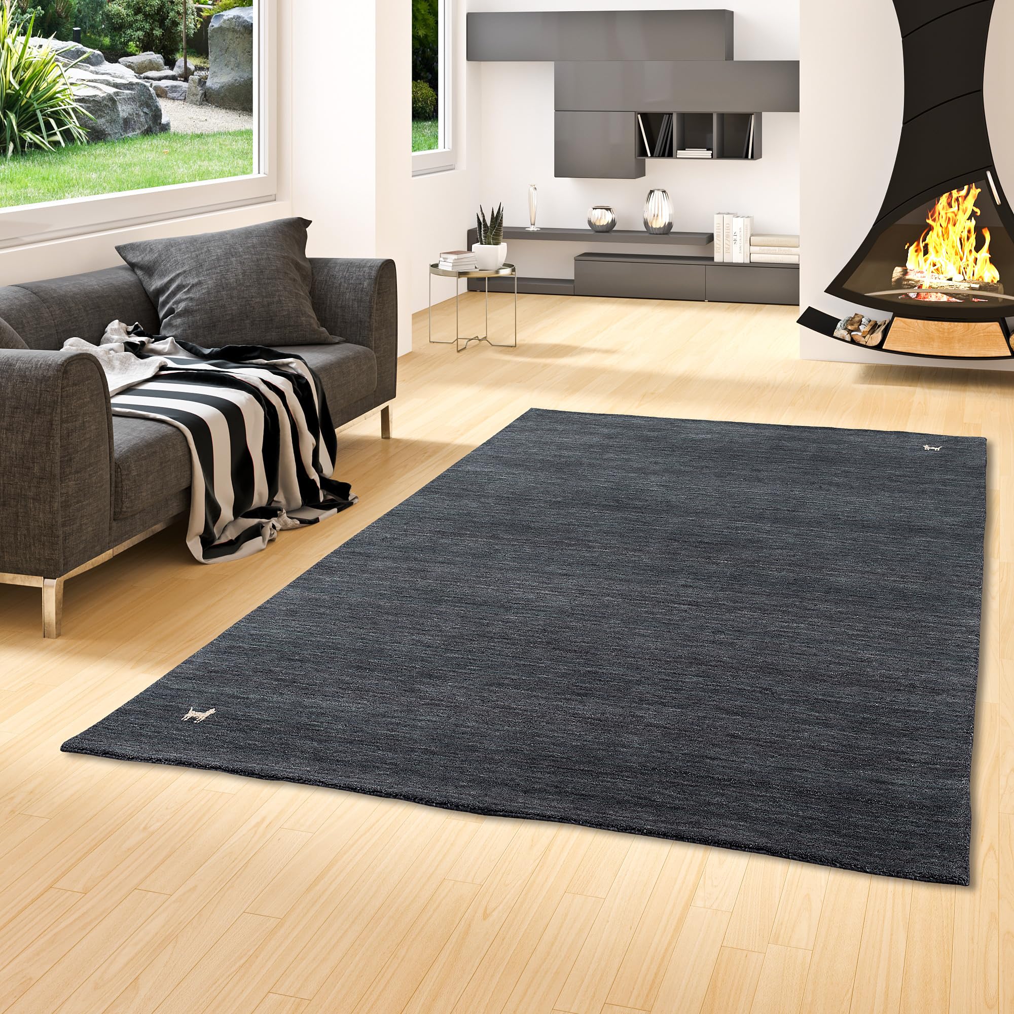 Shiva - Tapis naturel Indo Nepal Gabbeh - Shiva - Anthracite - 8 tailles
